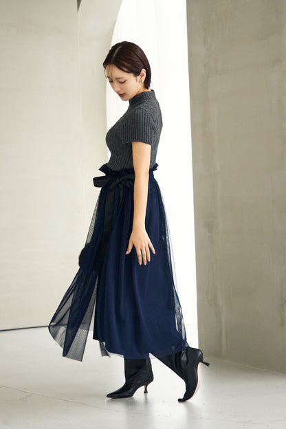 Tulle topping skirt(Navy)
