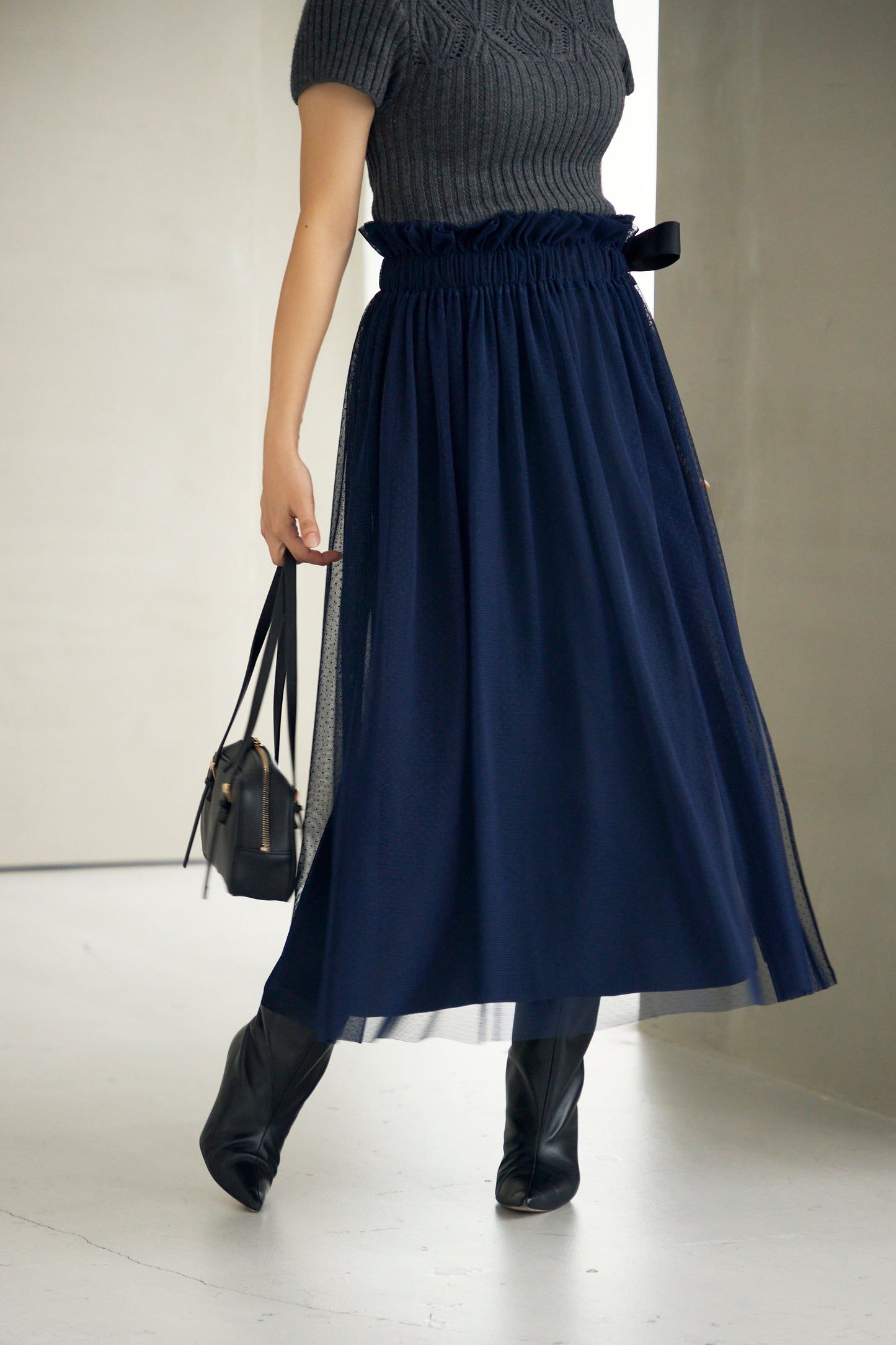 Tulle topping skirt(Navy)