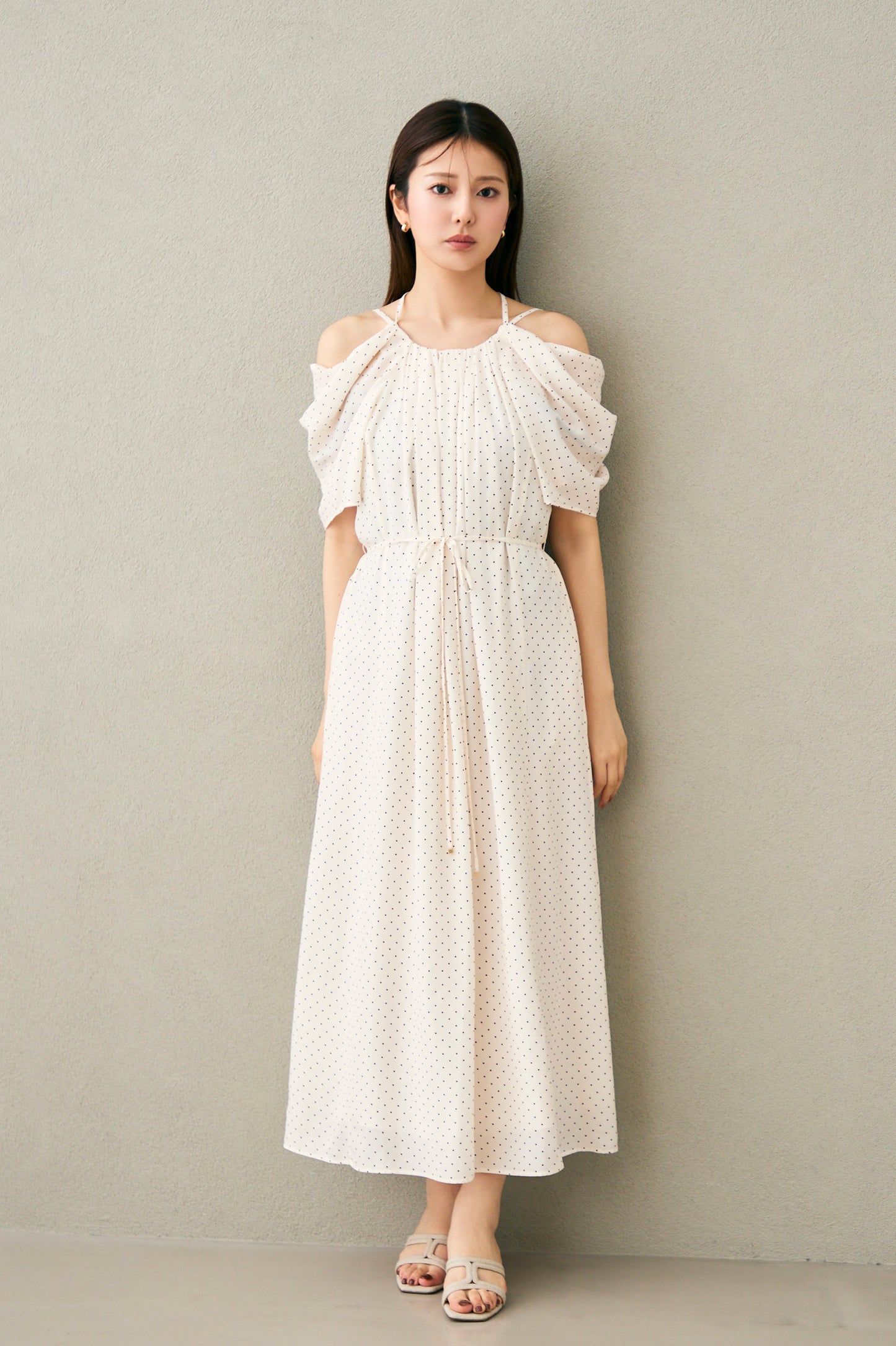 After hours halter-neck dress　(Estella.K×Audire)（White.dot）