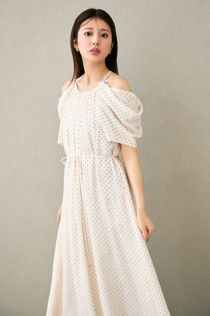 After hours halter-neck dress　(Estella.K×Audire)（White.dot）
