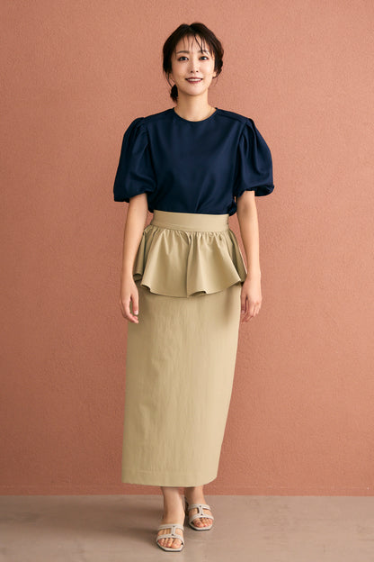 Essential puff sleeve tops(Navy)