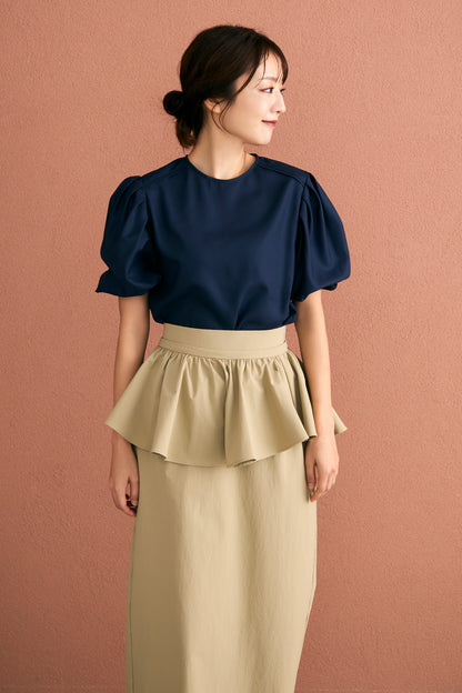 Essential puff sleeve tops(Navy)