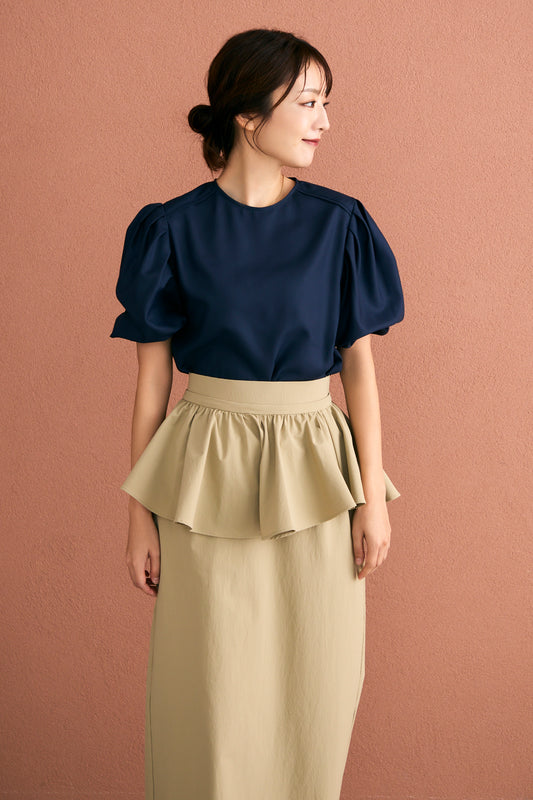 Essential puff sleeve tops(Navy)