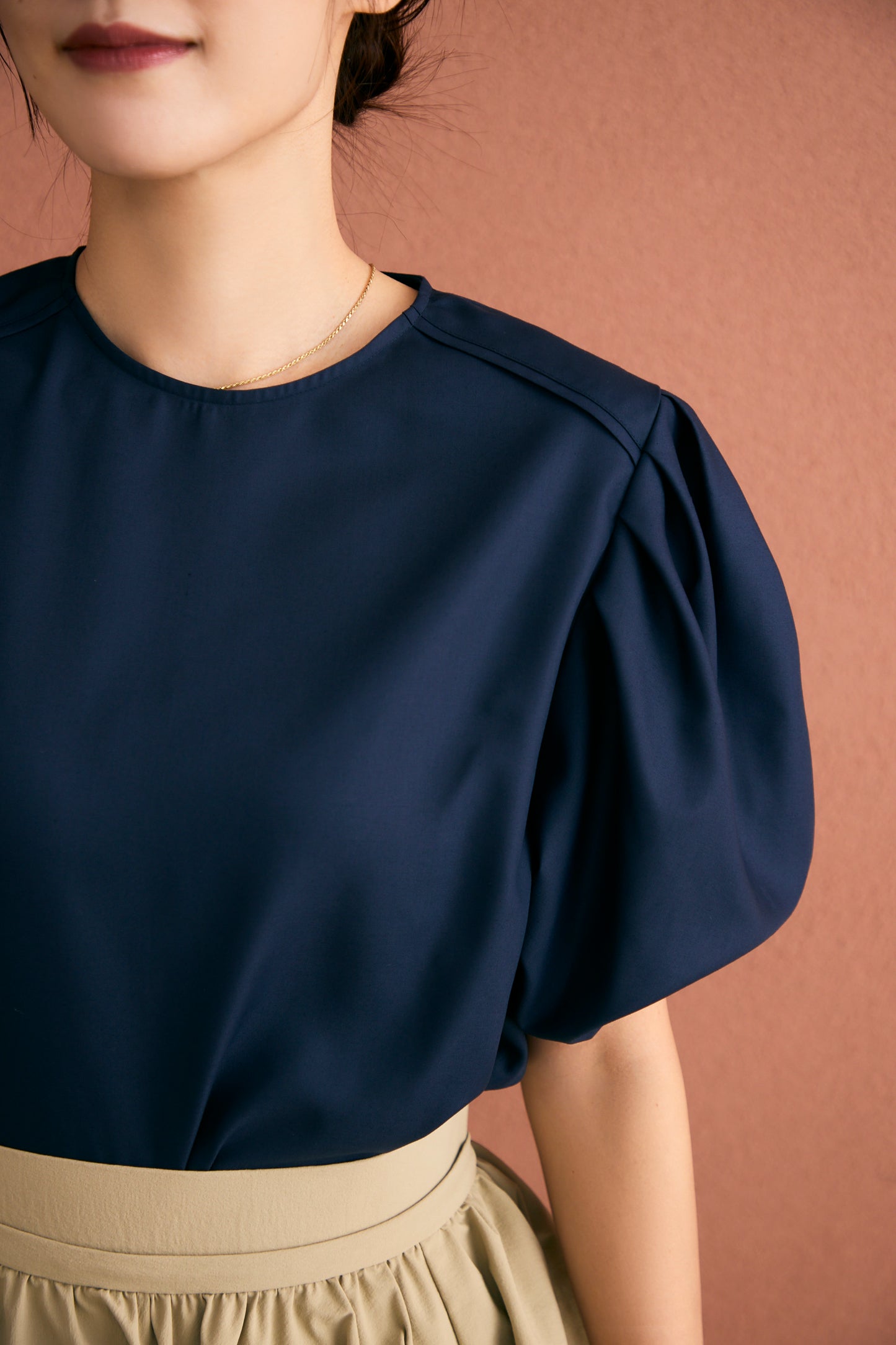 Essential puff sleeve tops(Navy)