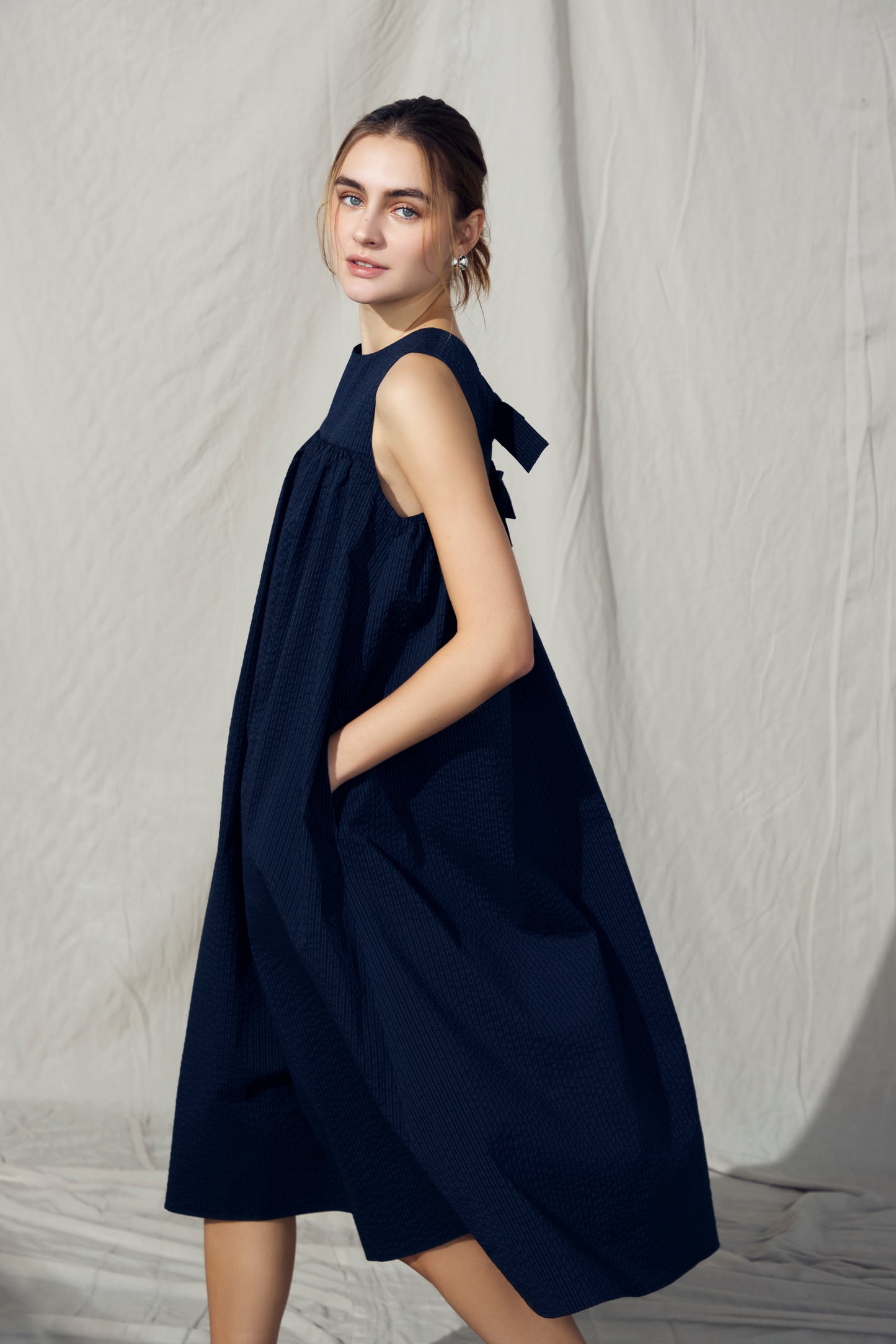 Hashigo ribbon dress(Navy)