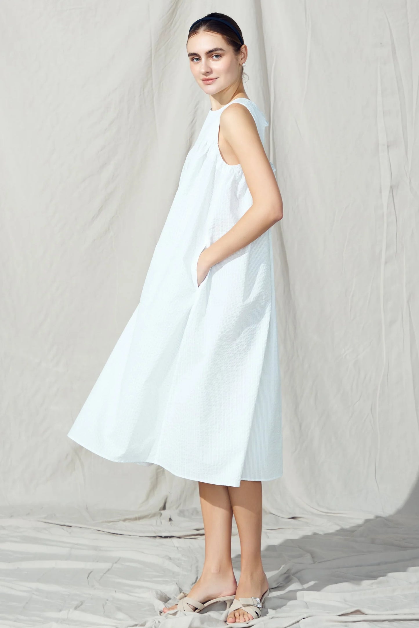 Hashigo ribbon dress(White)