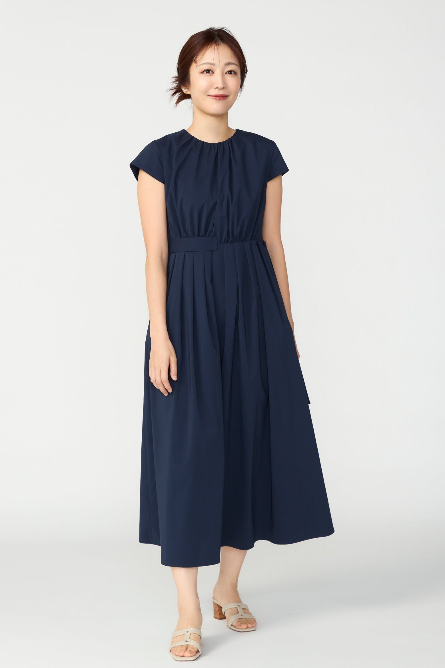 Melody gather dress(Navy) – Audire