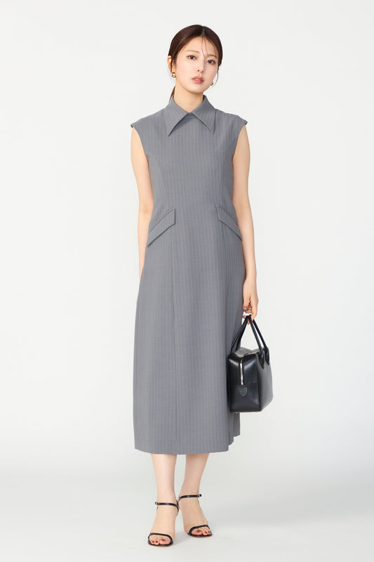 Metropolitan lady dress(Gray stripe)