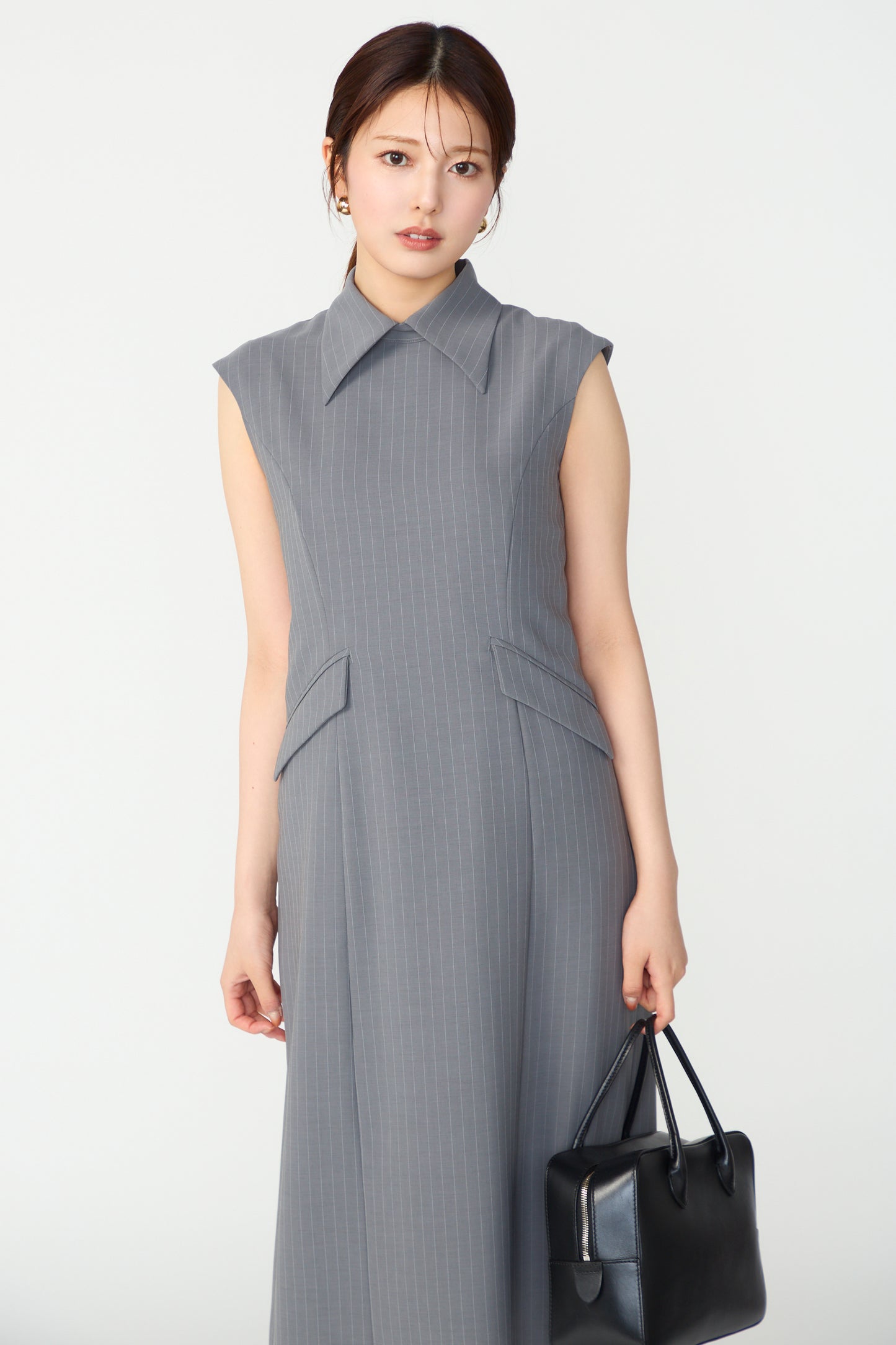 Metropolitan lady dress(Gray stripe)