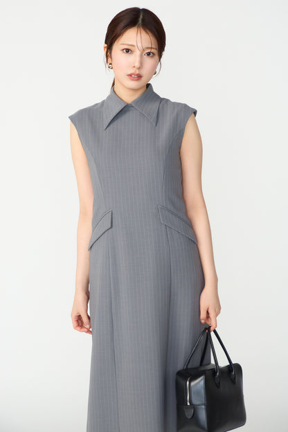 Metropolitan lady dress(Gray stripe)