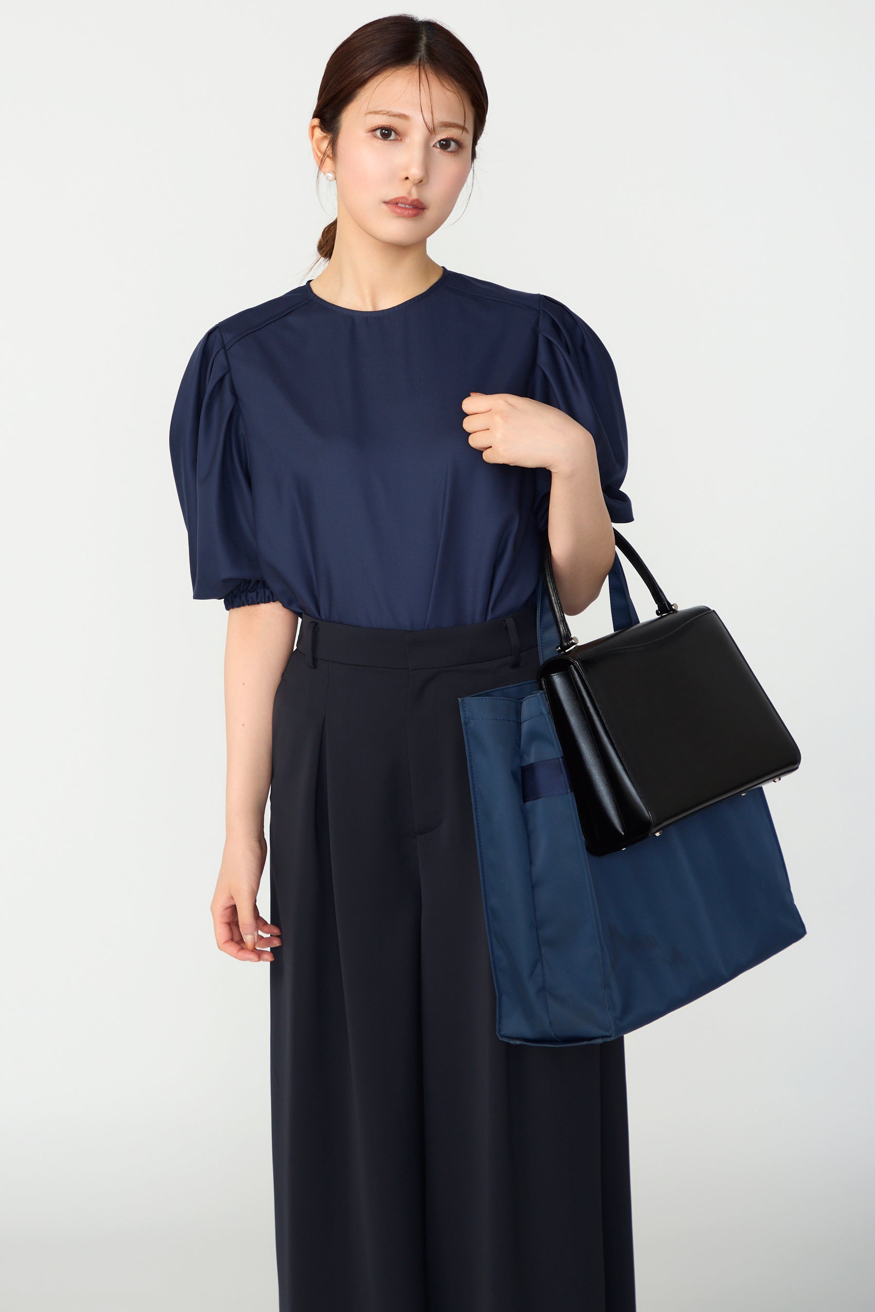 Essential puff sleeve tops(Navy) – Audire