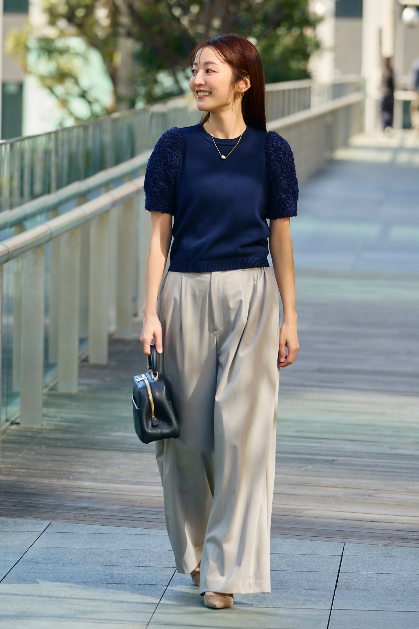 Flurries sleeve kint tops(Navy)