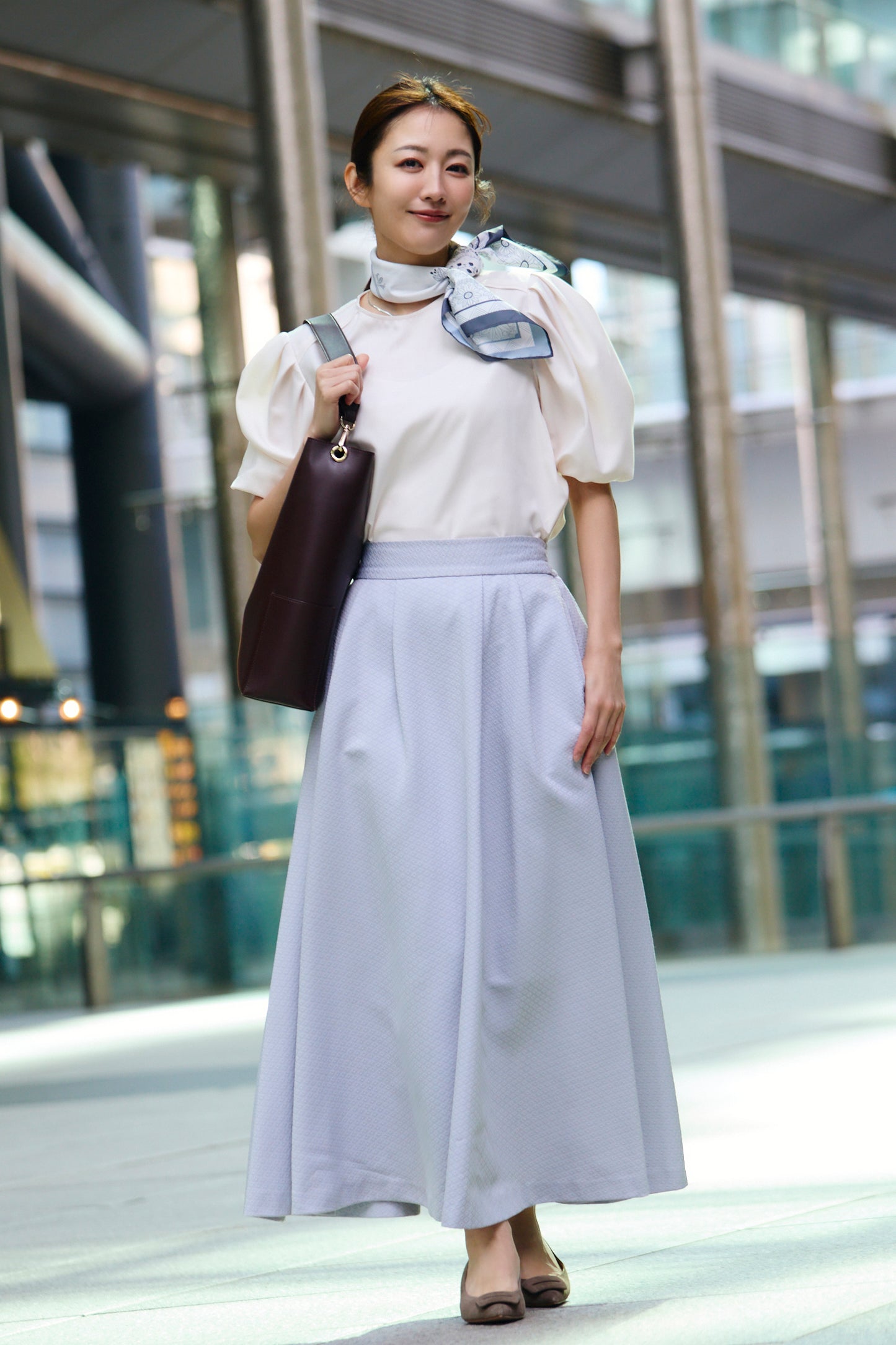 Blooming jacquard skirt (Blue gray)