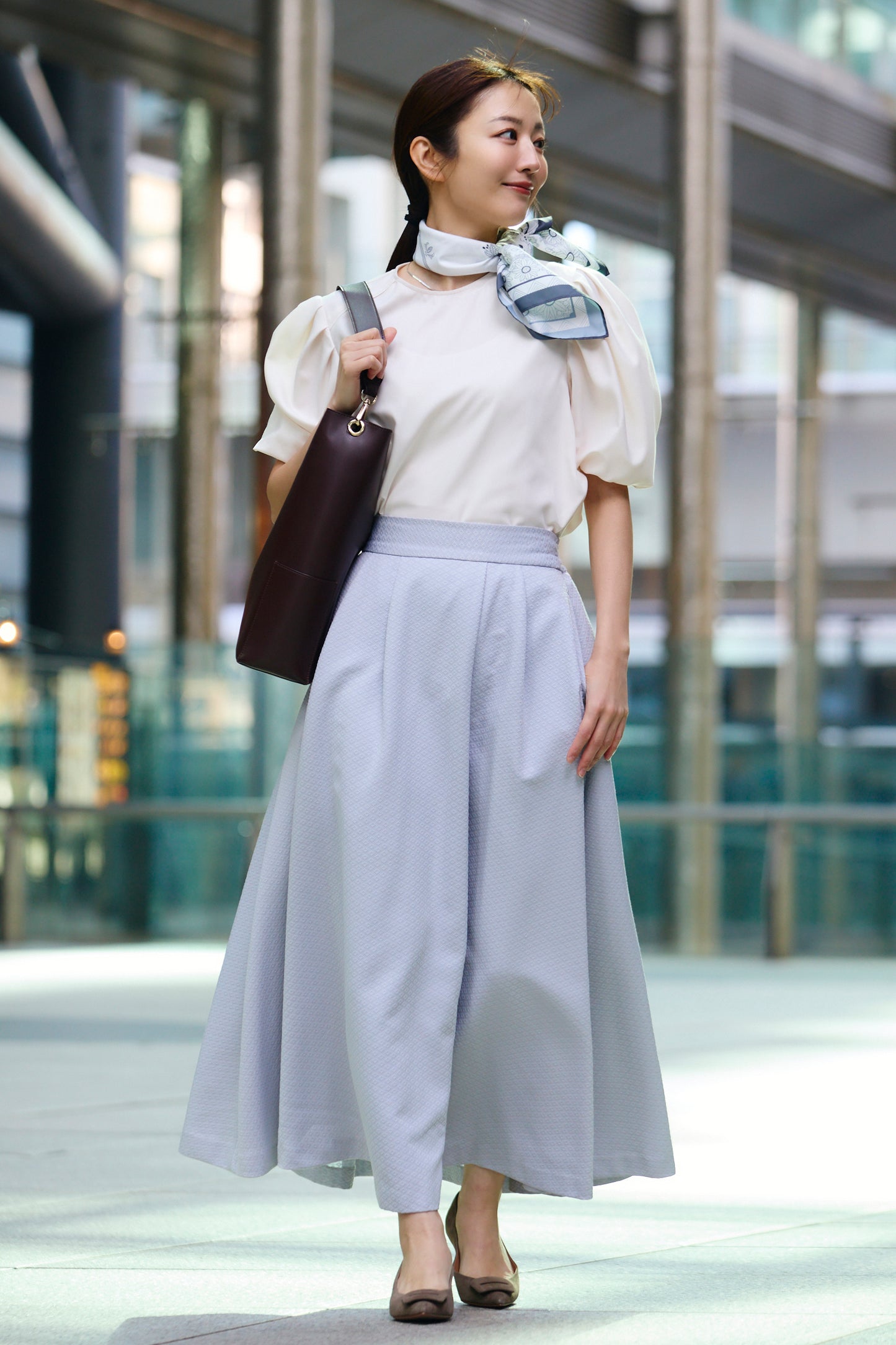 Blooming jacquard skirt (Blue gray)