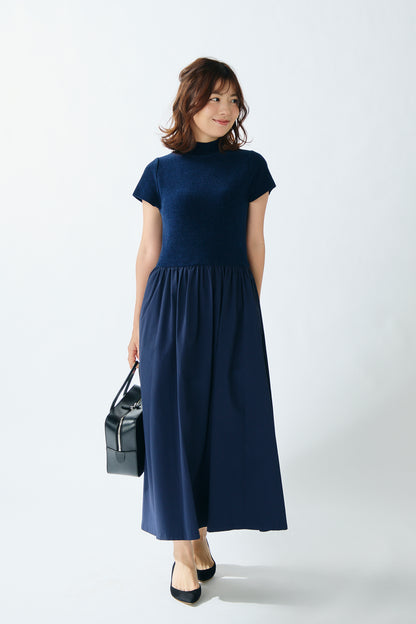 Velor touch knit dress(Navy)