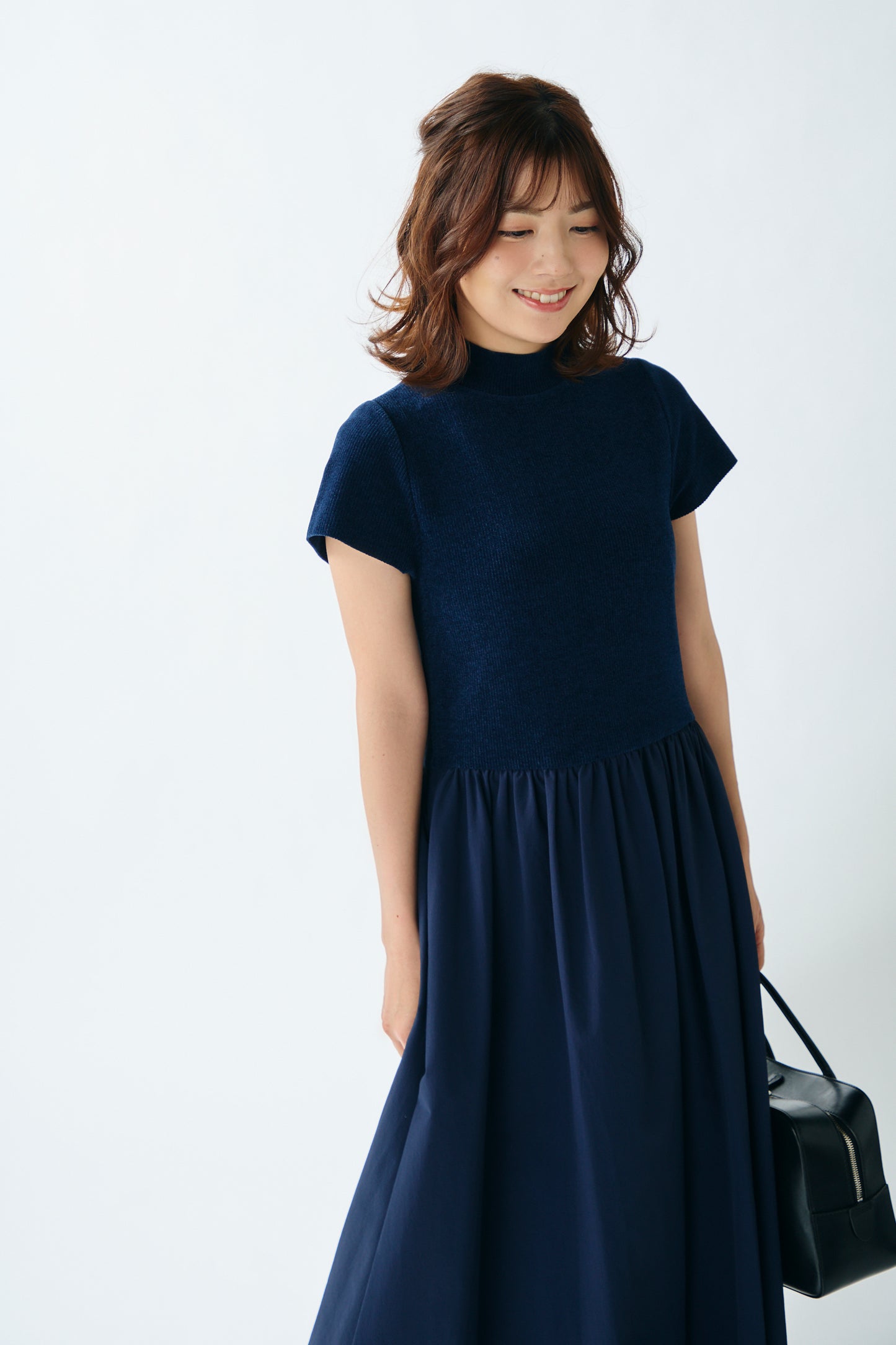 Velor touch knit dress(Navy)
