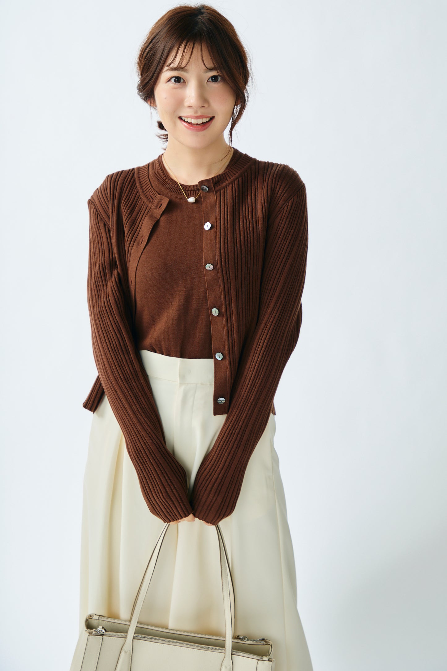 Bowtie rib ensemble knit(Chocolate)