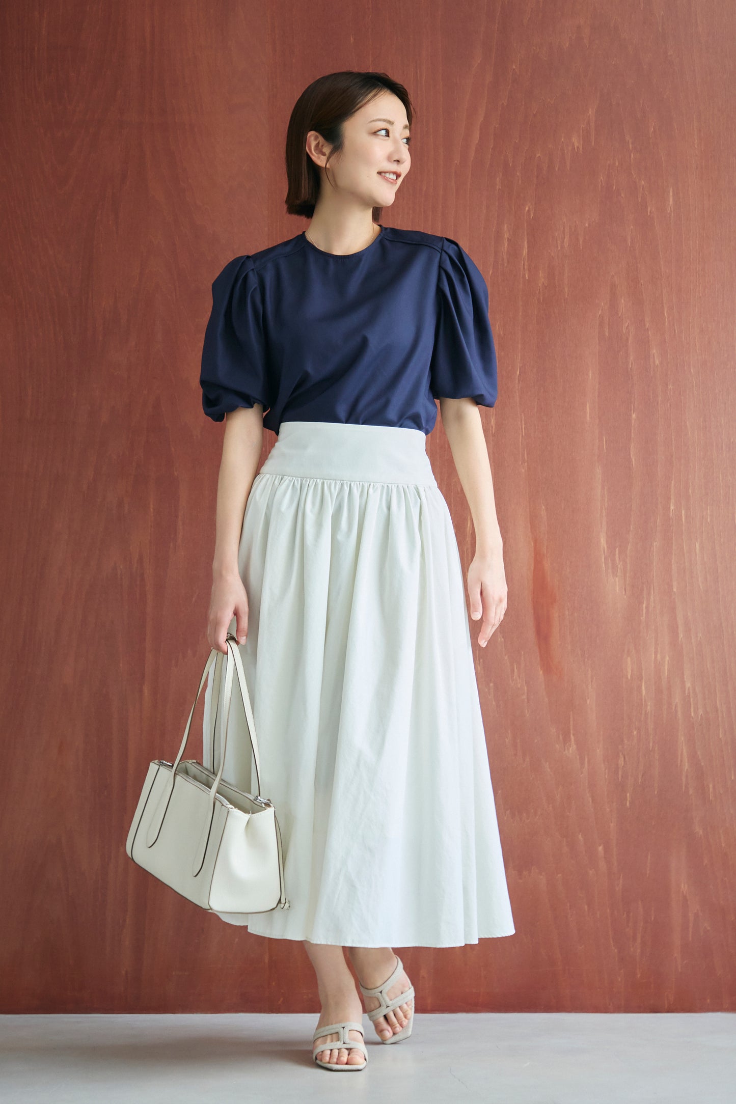 Essential puff sleeve tops(Navy)
