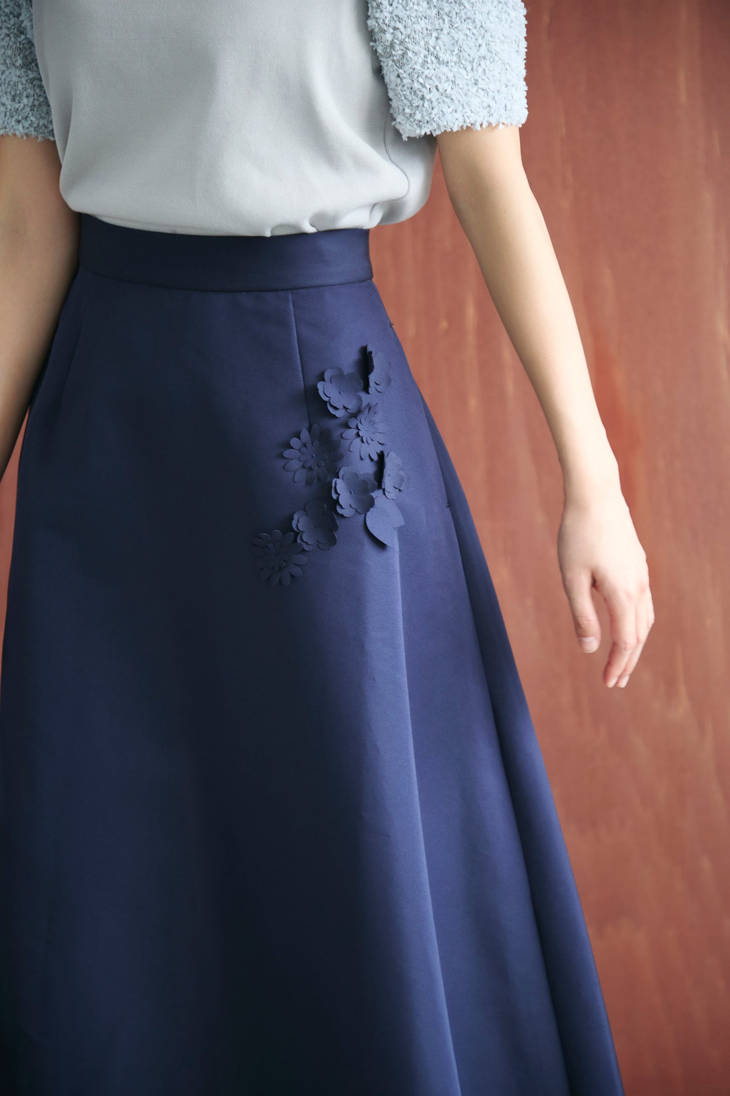 Bouquet grosgrain circular skirt(Navy)