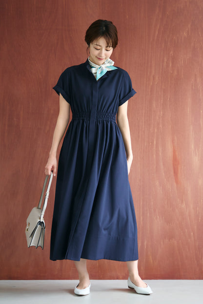Shirring shirt dress(Navy)