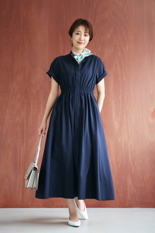 Shirring shirt dress(Navy)
