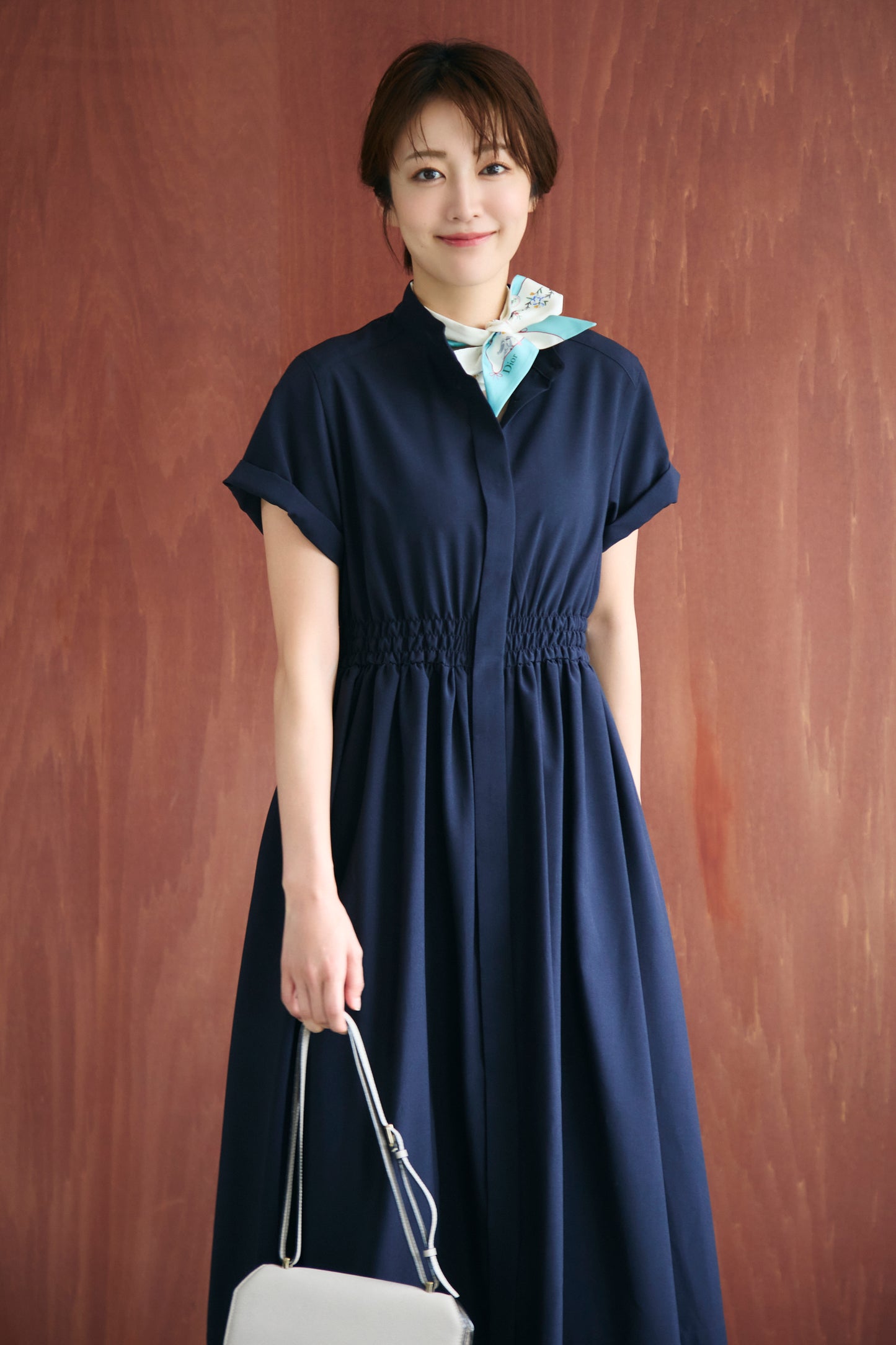 Shirring shirt dress(Navy)