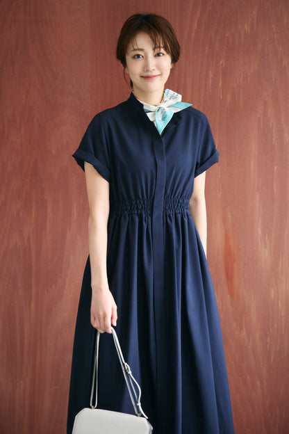 Shirring shirt dress(Navy)