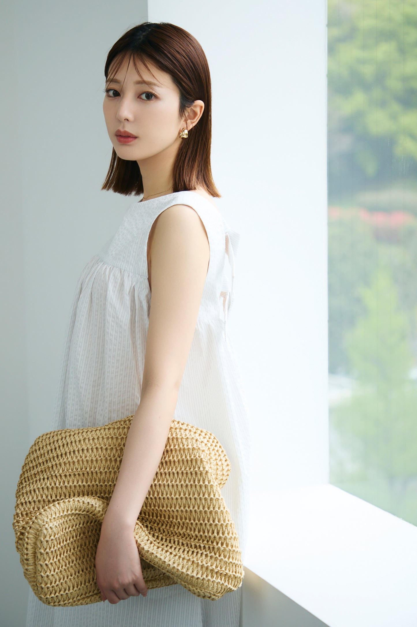 Hashigo ribbon dress(White)