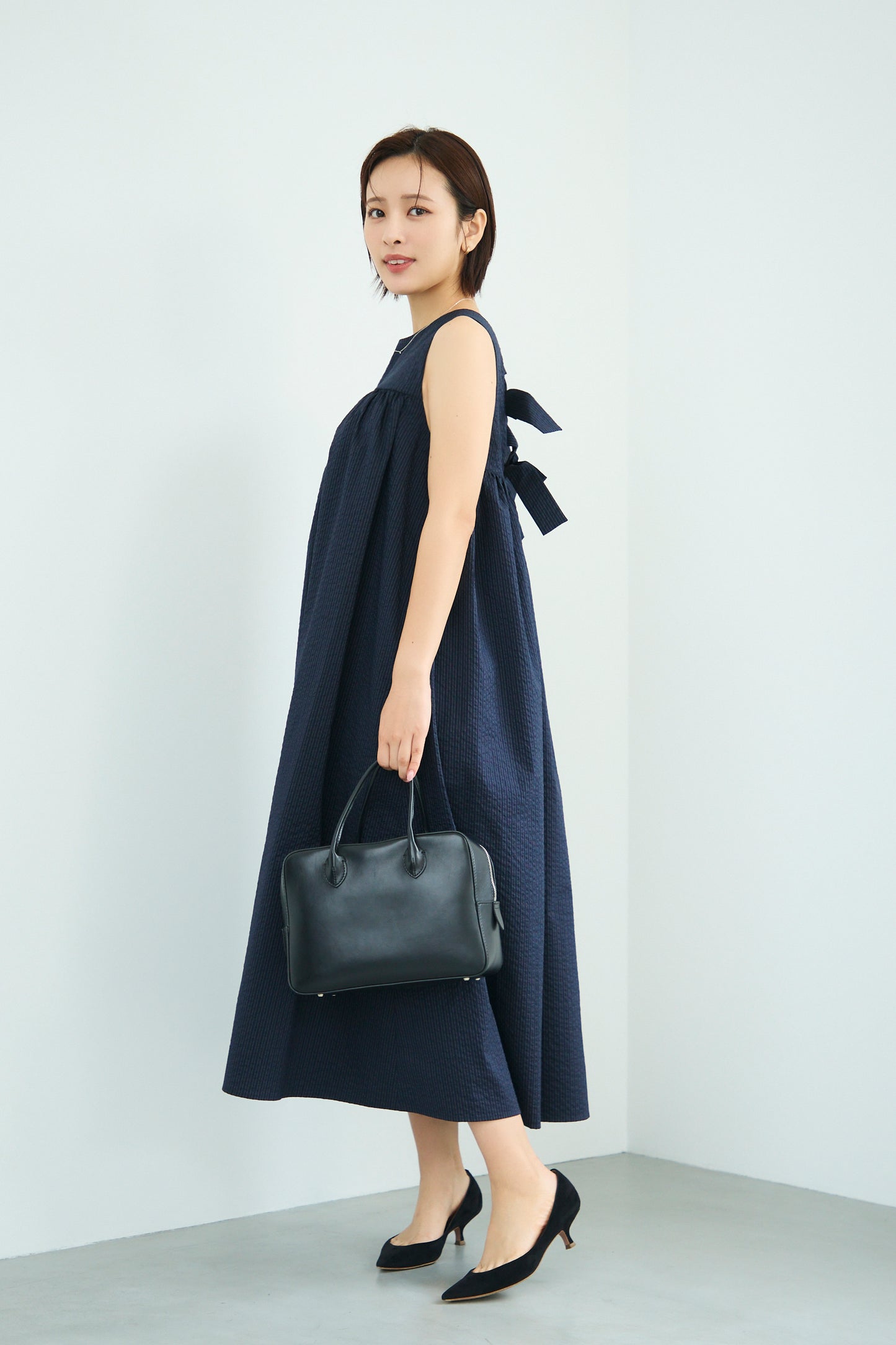 Hashigo ribbon dress(Navy)