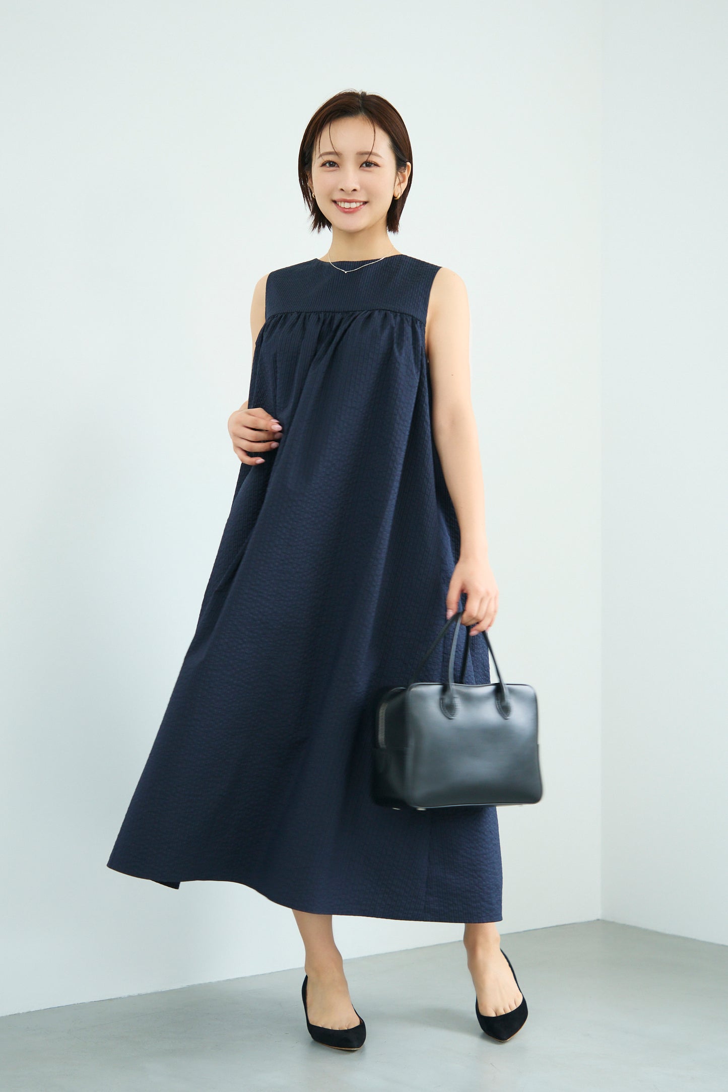 Hashigo ribbon dress(Navy)