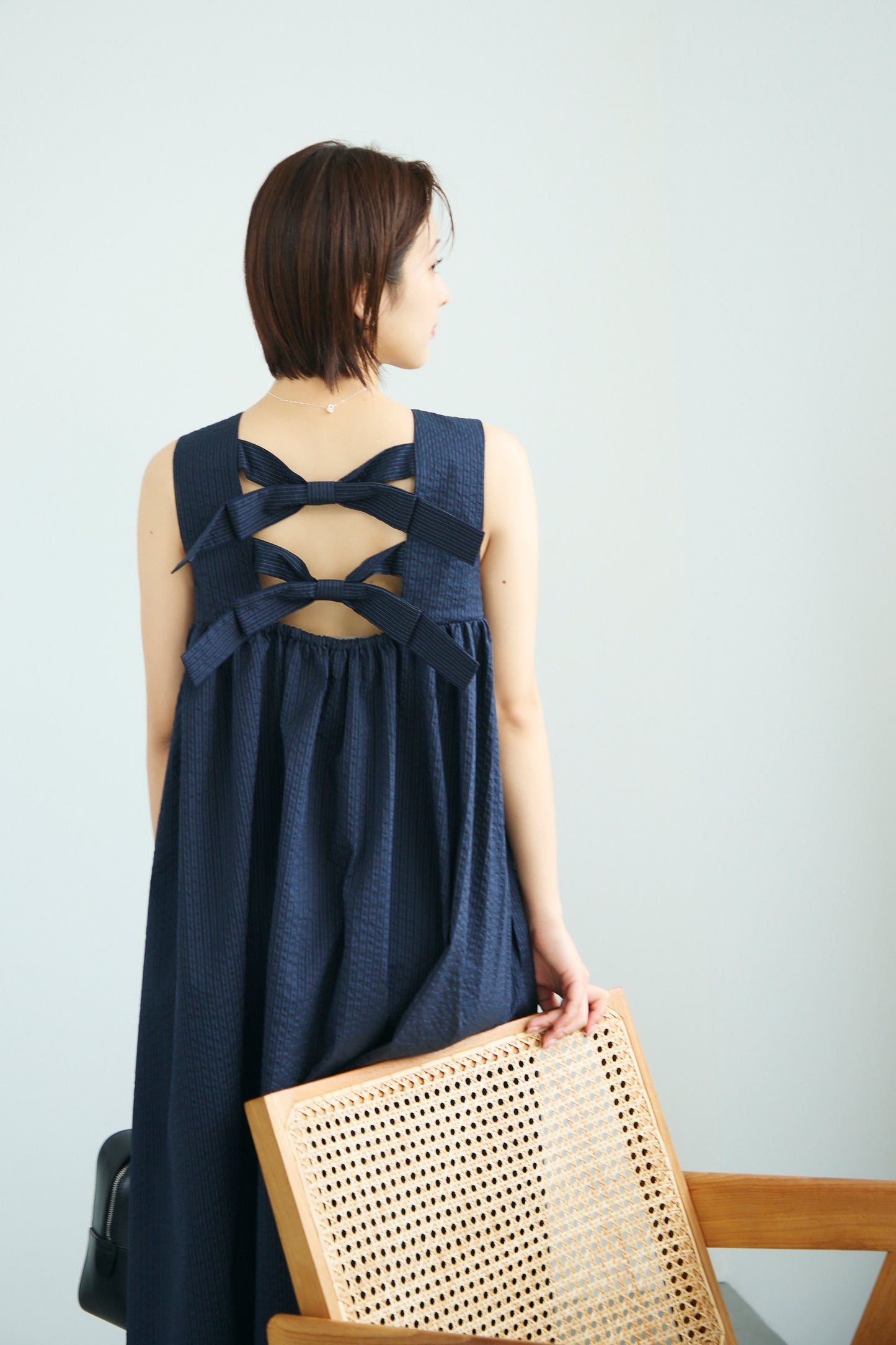 Hashigo ribbon dress(Navy)