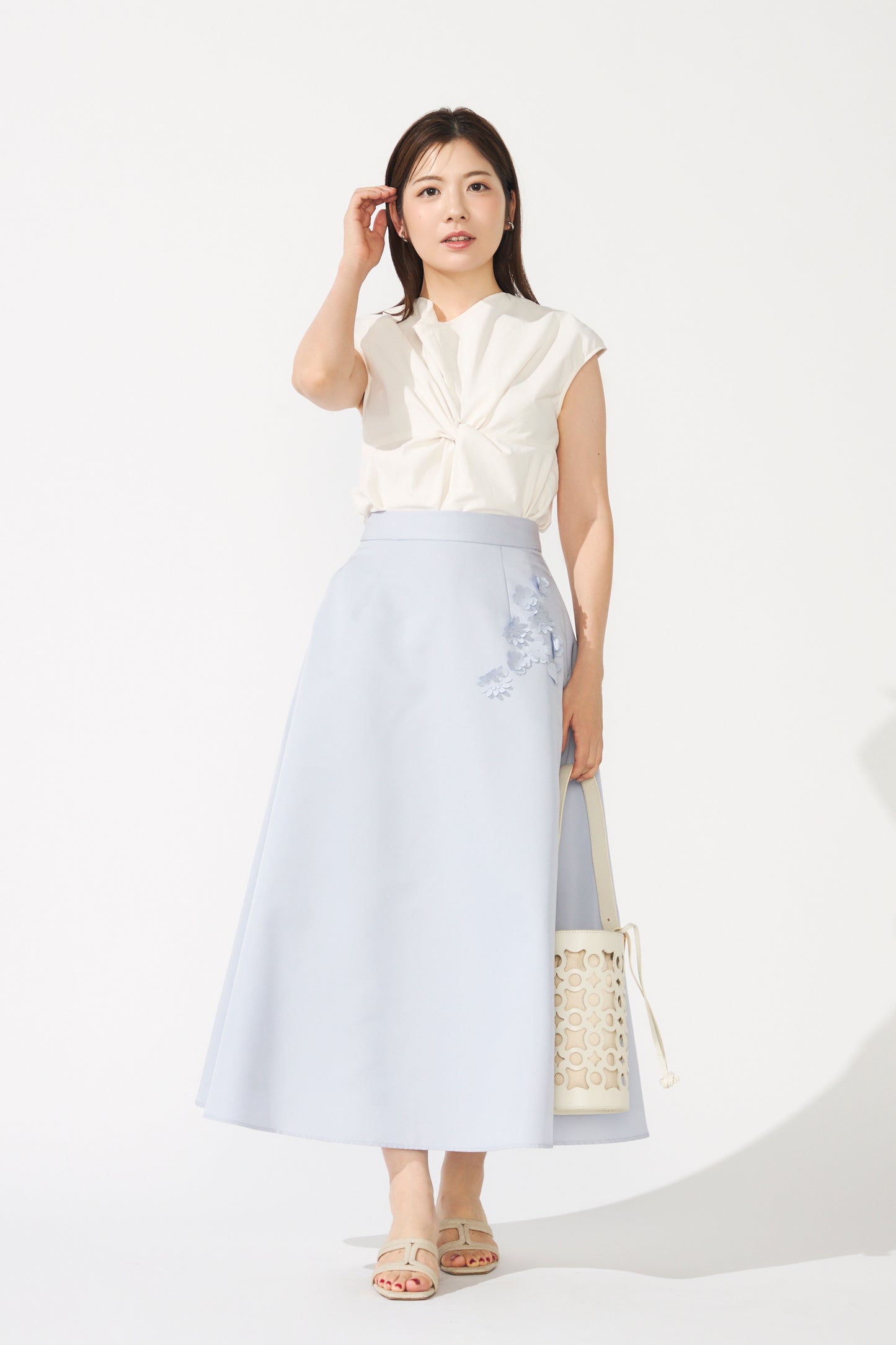 Bouquet grosgrain circular skirt(Blue gray)