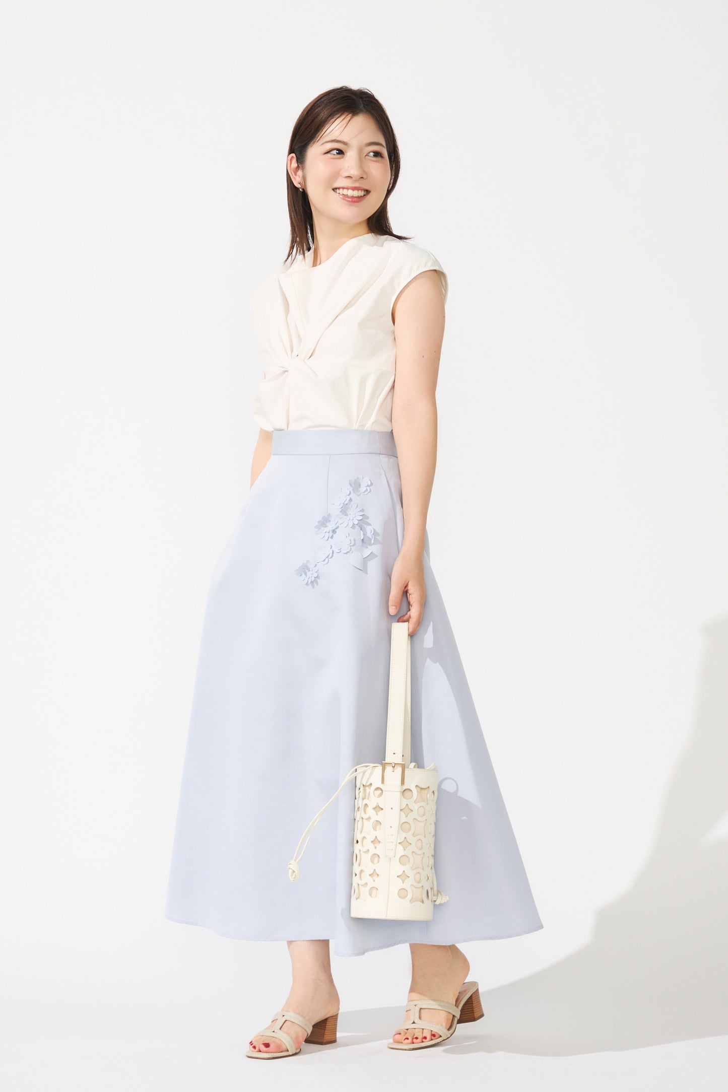 Bouquet grosgrain circular skirt(Blue gray)