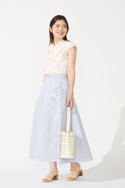 Bouquet grosgrain circular skirt(Blue gray)