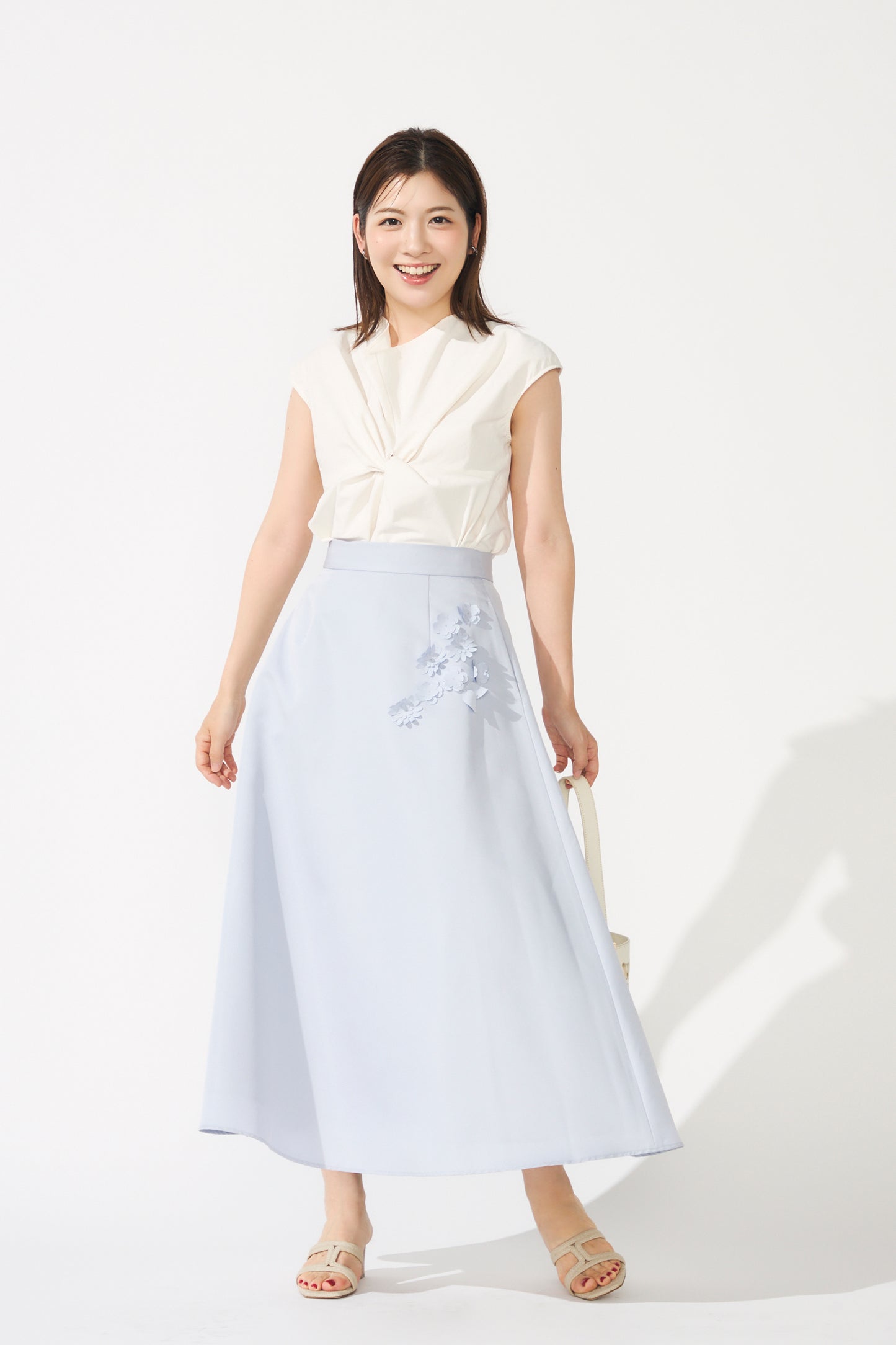 Bouquet grosgrain circular skirt(Blue gray)