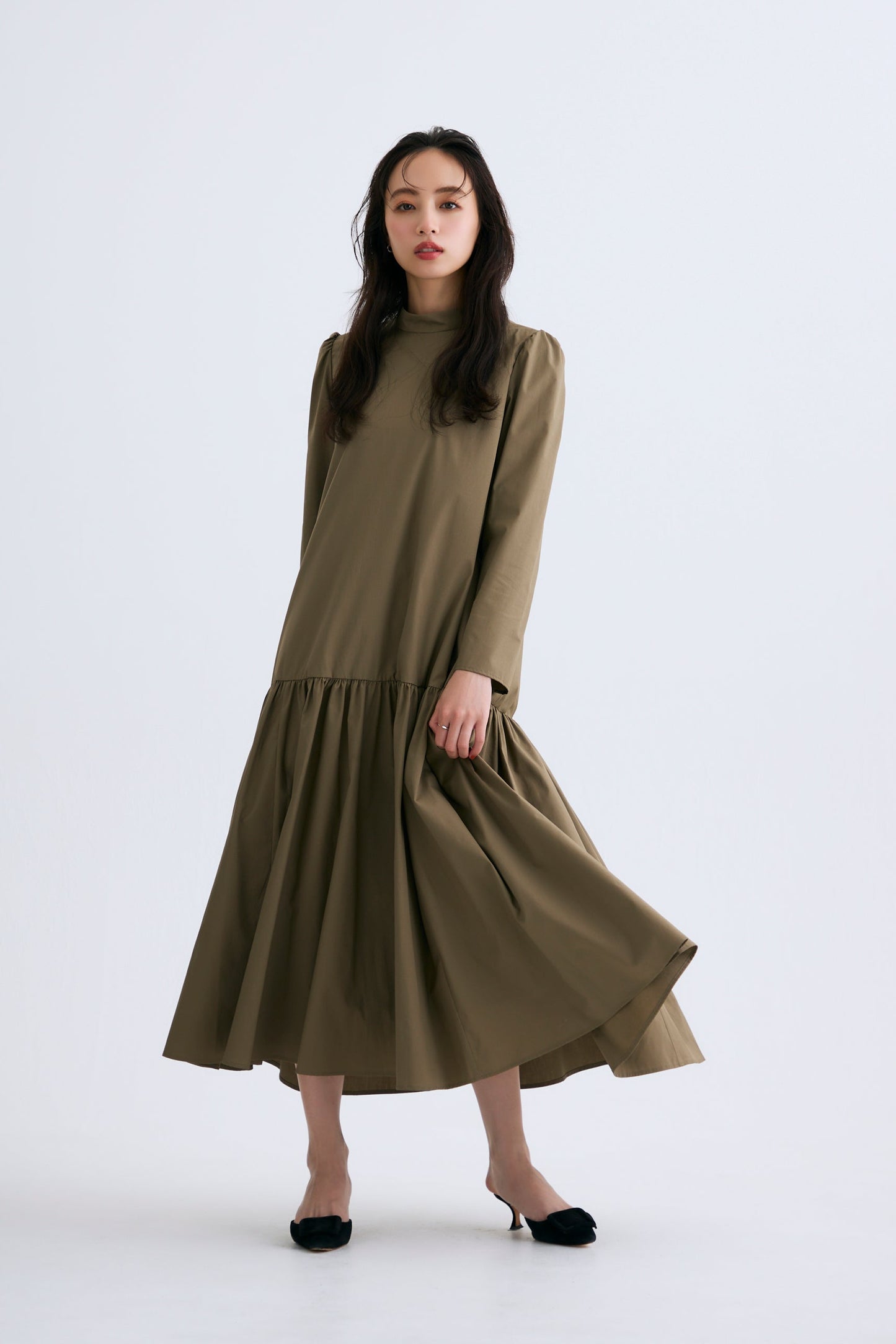 2 pattern ribbon dress（Khaki）