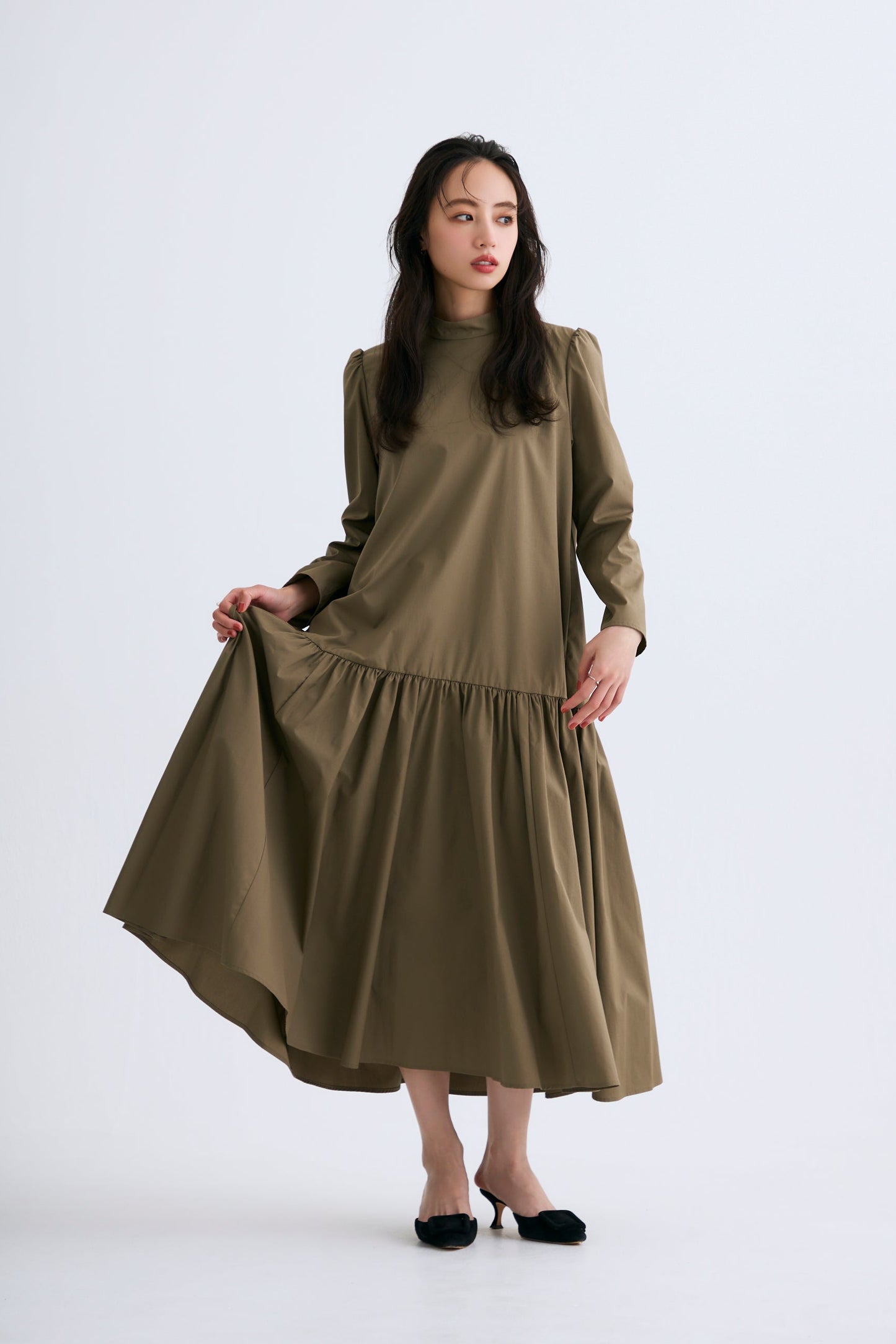 2 pattern ribbon dress（Khaki）