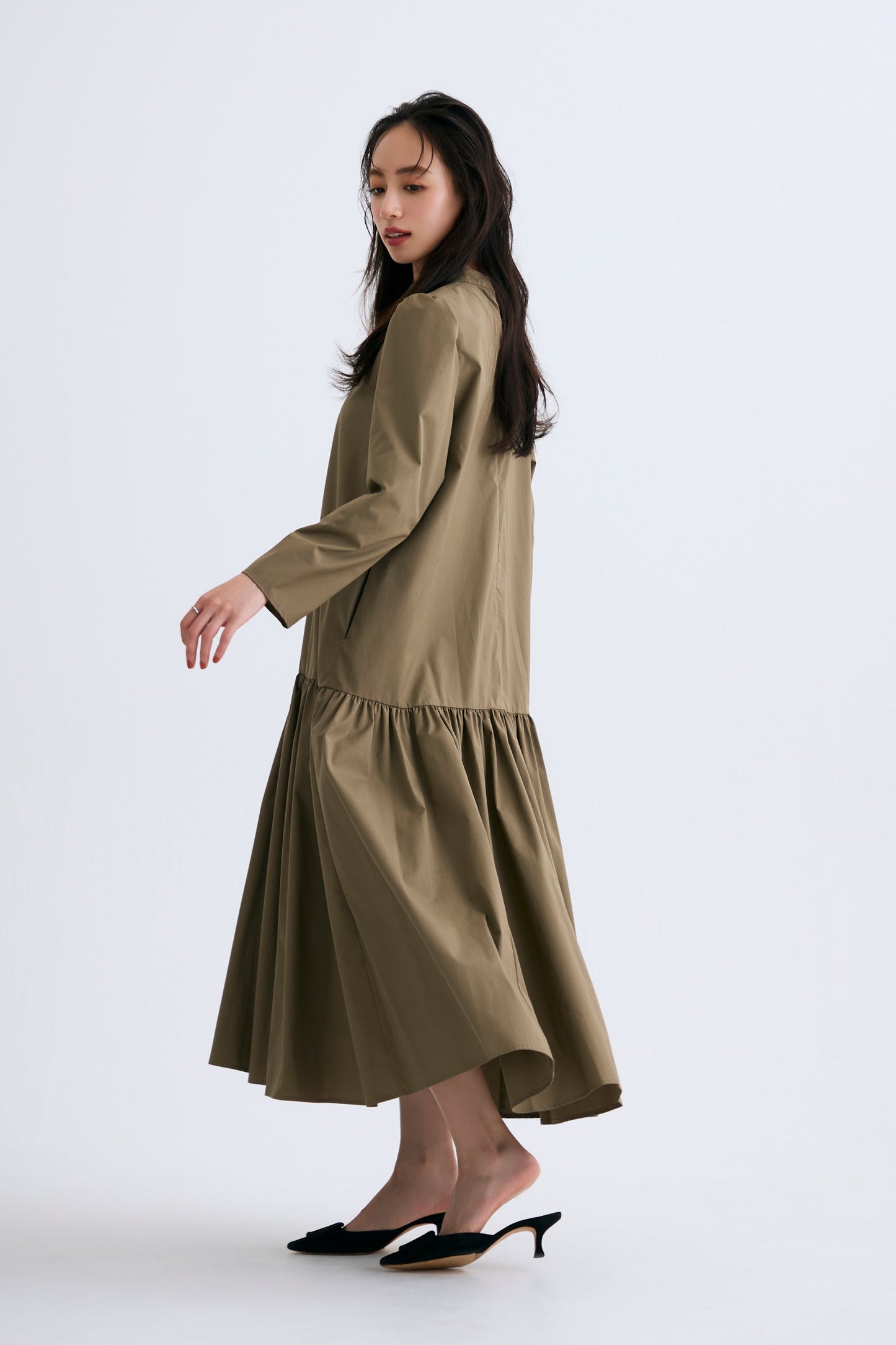 2 pattern ribbon dress（Khaki）