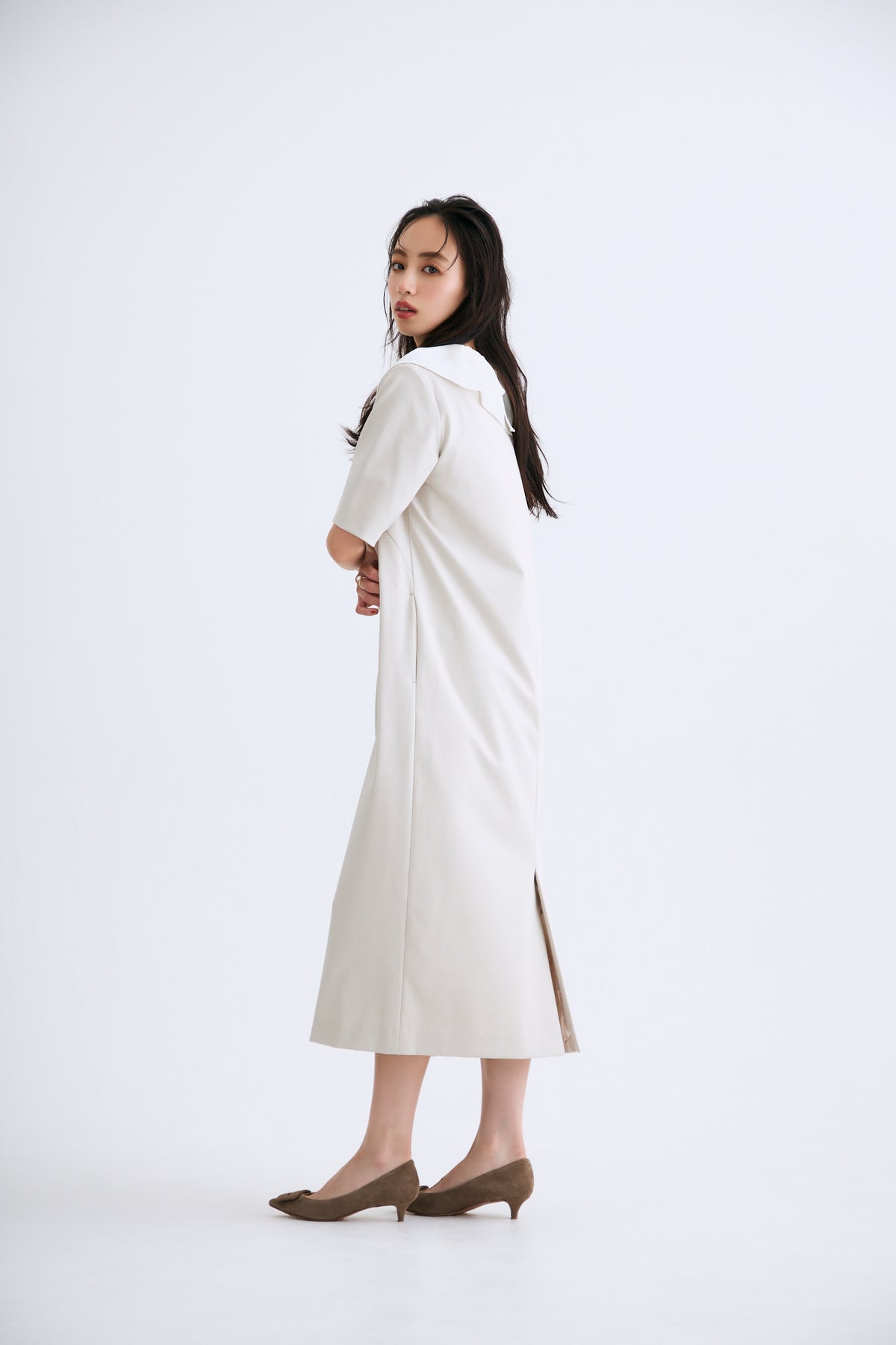 Chiffon collar dress（Beige）