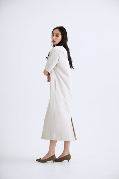 Chiffon collar dress（Beige）