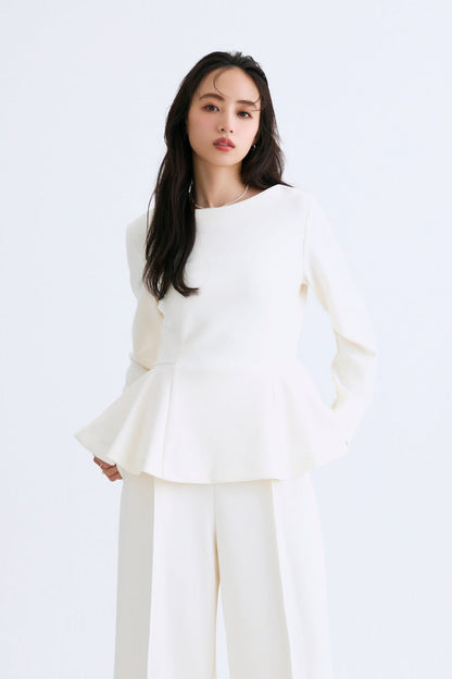 Office jersey peplum tops（Ivory）