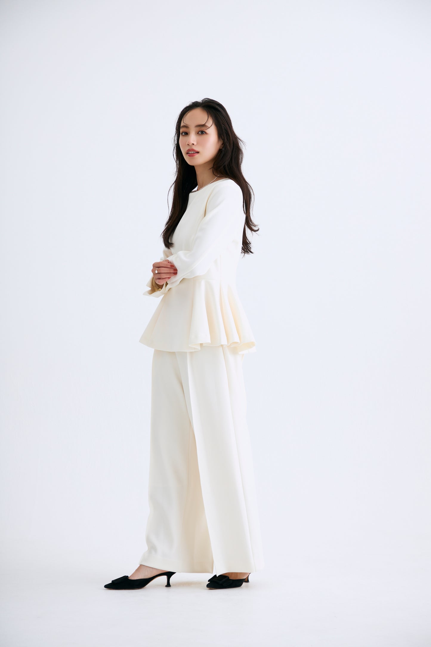 Office jersey peplum tops（Ivory）