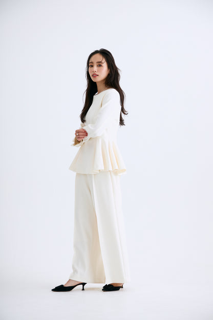 Office jersey peplum tops（Ivory）