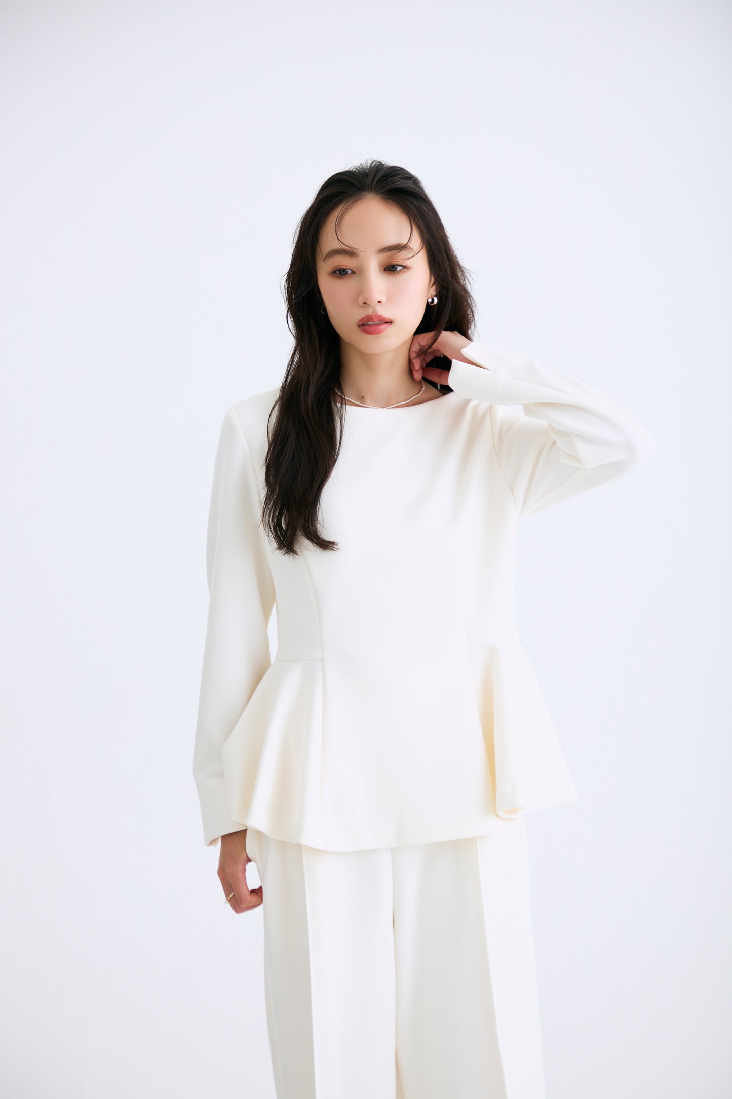 Office jersey peplum tops（Ivory）