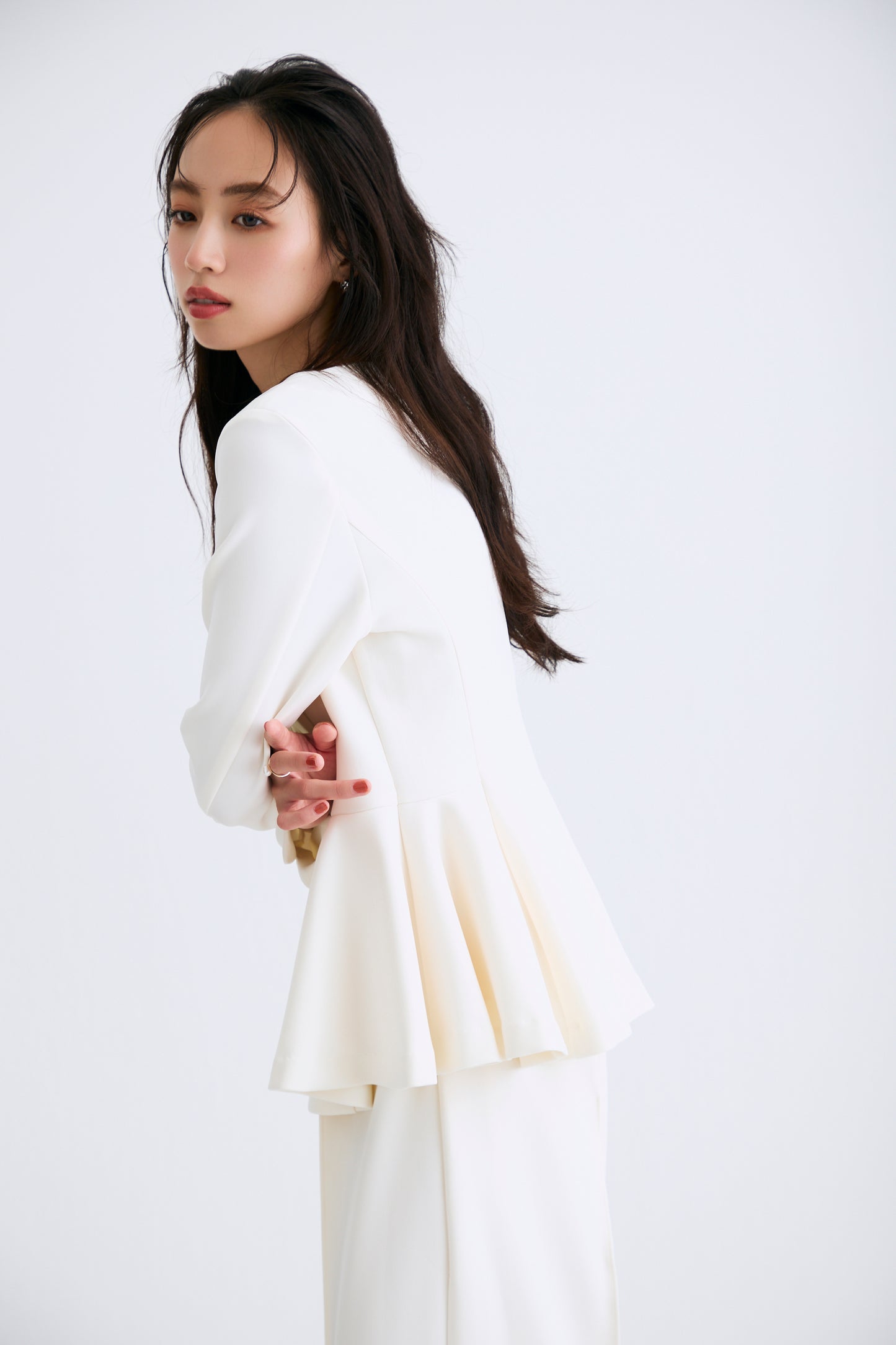 Office jersey peplum tops（Ivory）