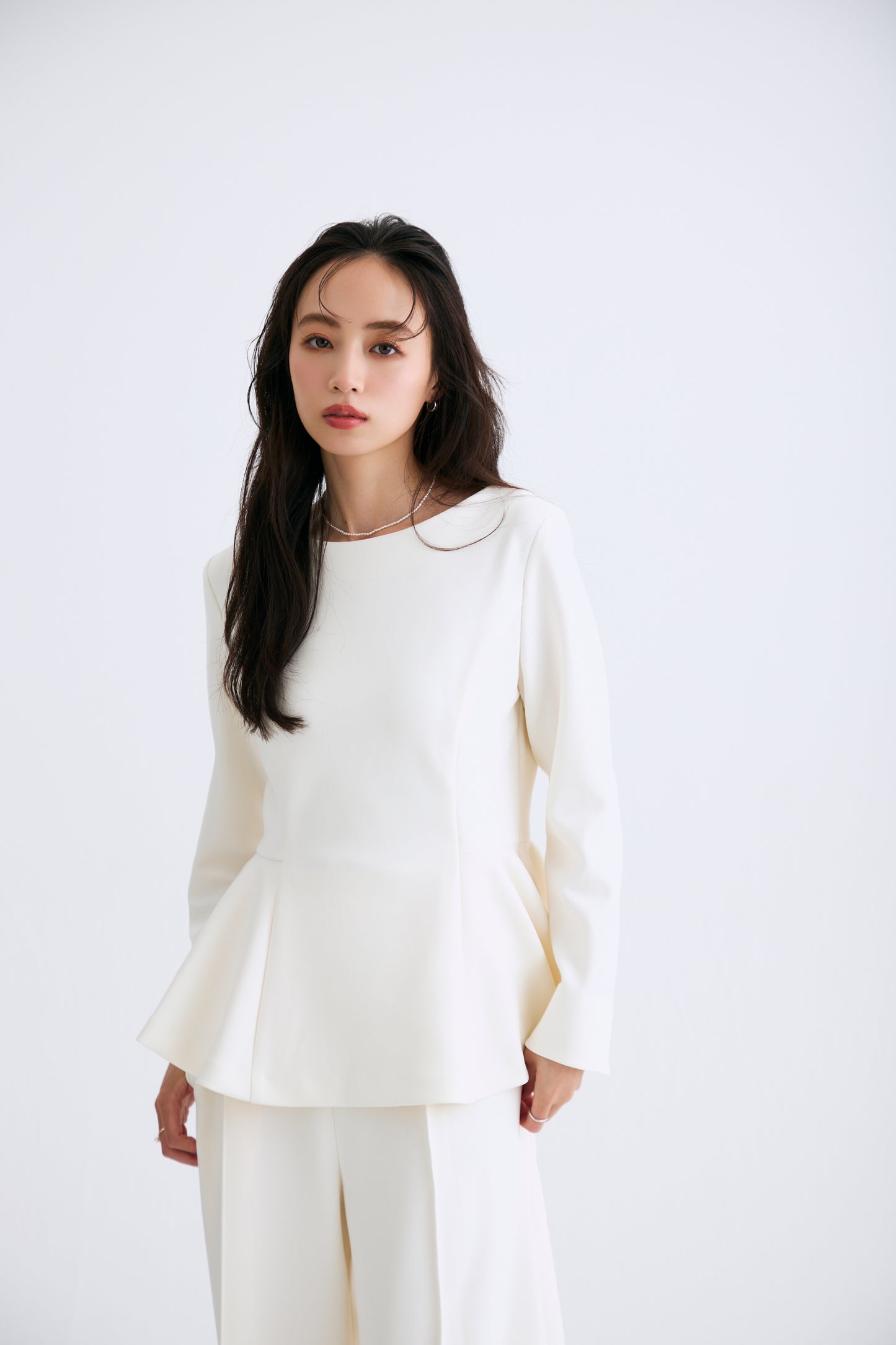 Office jersey peplum tops（Ivory）