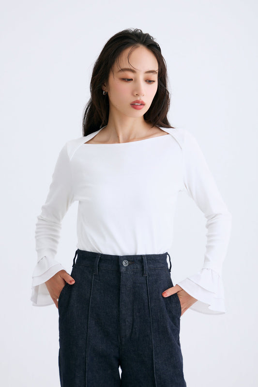 Cream frill tops（White）