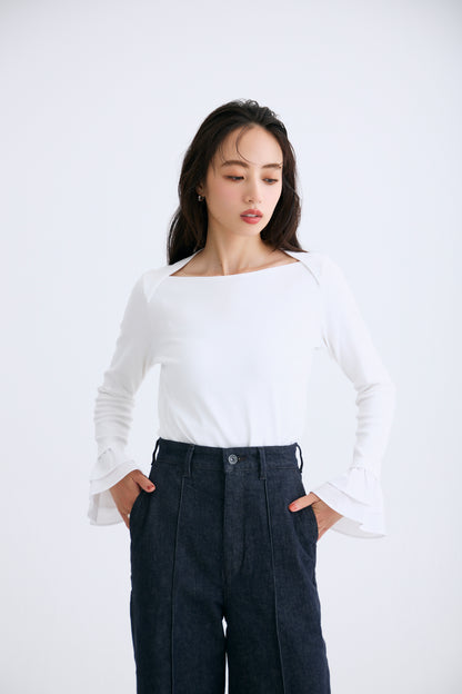 Cream frill tops（White）