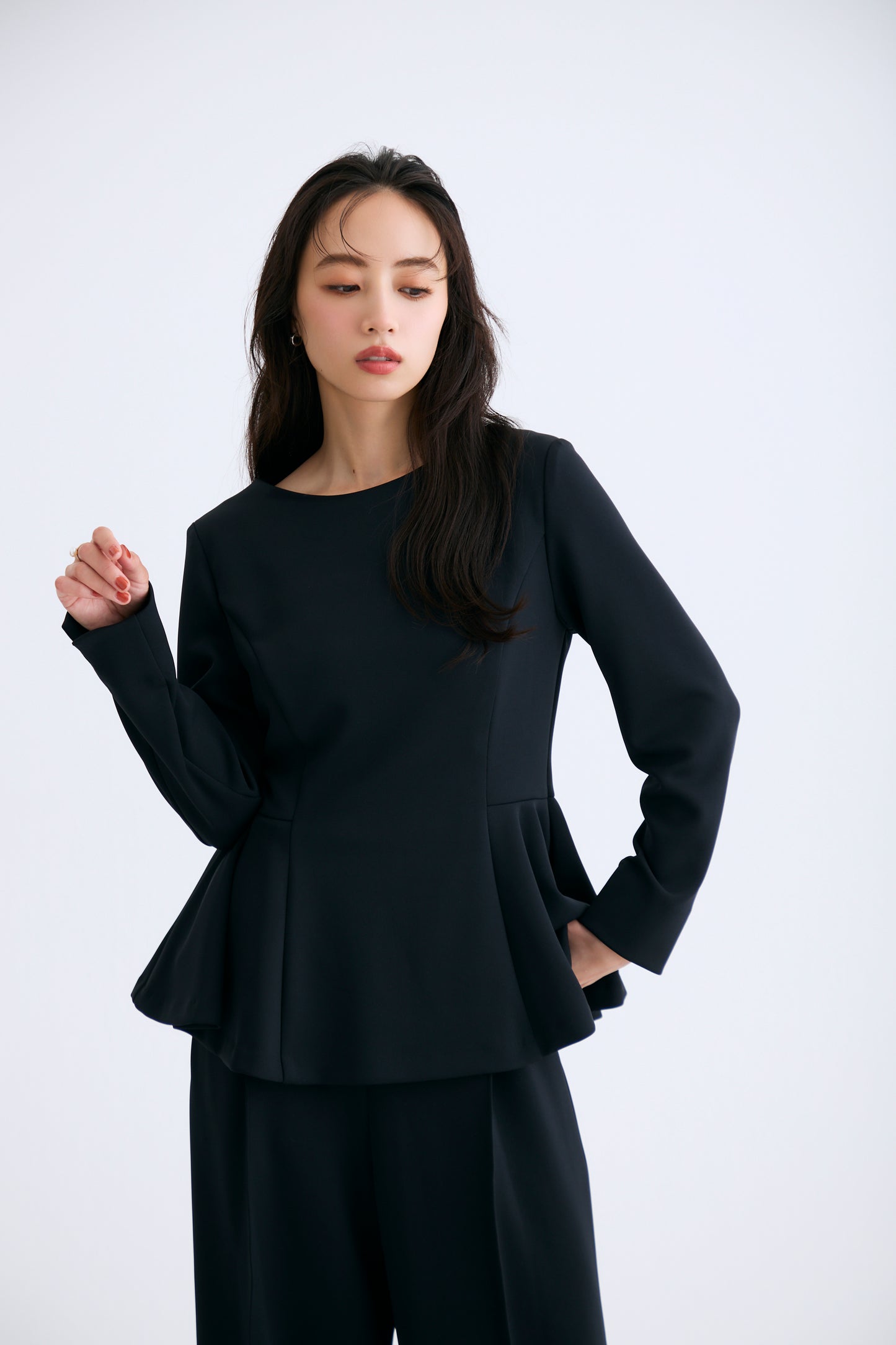 Office jersey peplum tops（Black）