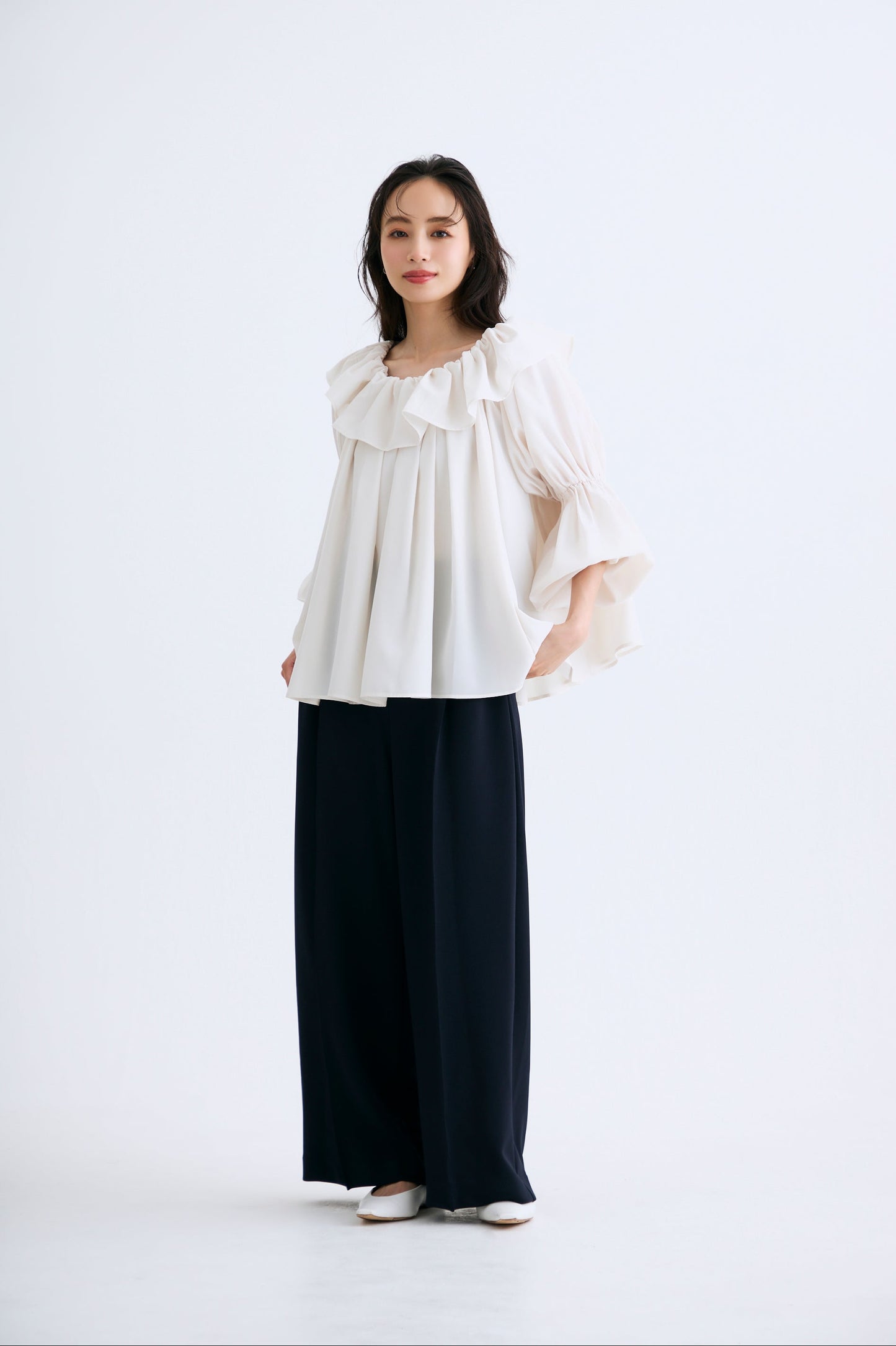 Office jersey wide pants（Navy）
